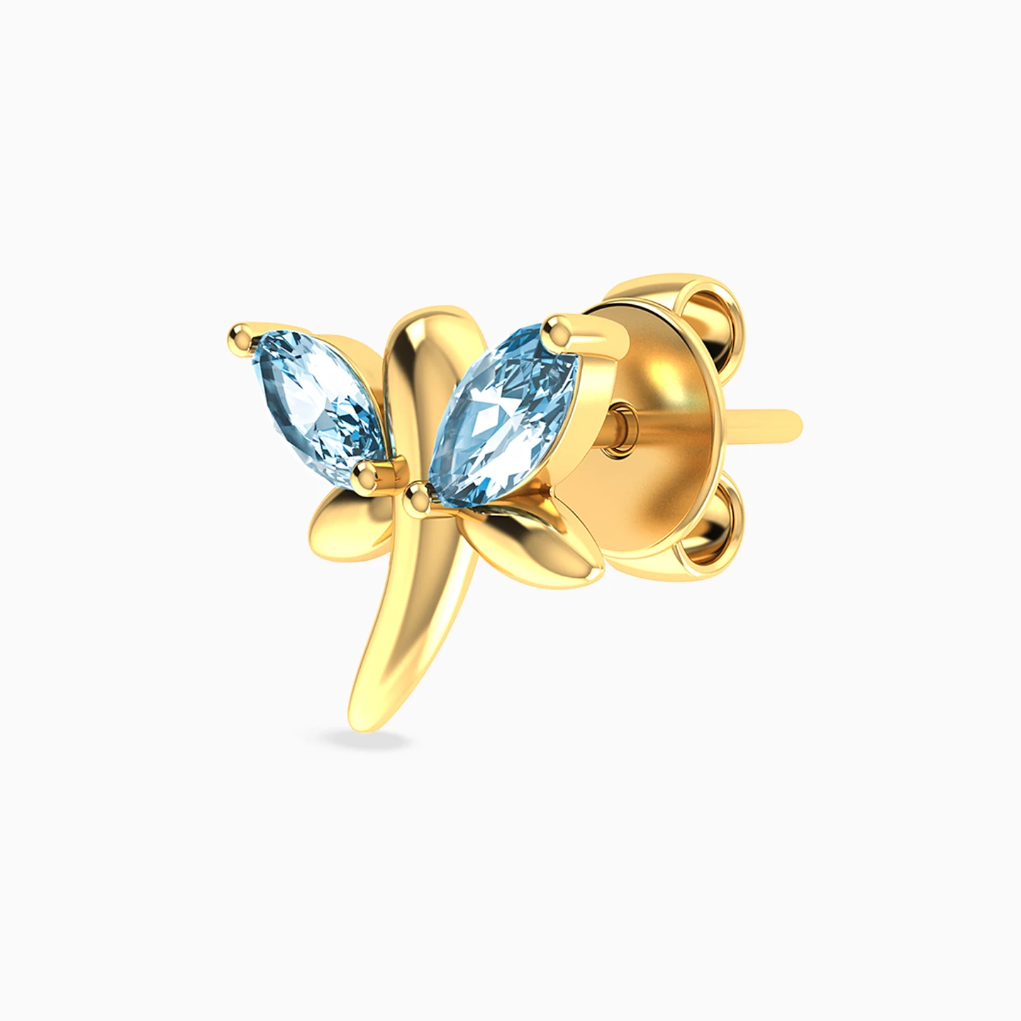Dragonfly Aqua Blue Stone Earrings In 18K Gold - 3 Dragonfly Aqua Blue Stone Earrings In 18K Gold - 3