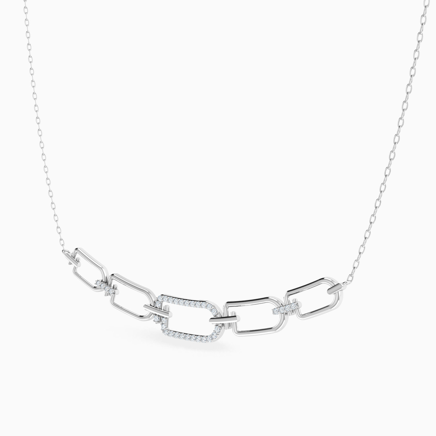 Row of Paperclip Diamond Necklace in 18K Gold - 2 Row of Paperclip Diamond Necklace in 18K Gold - 2