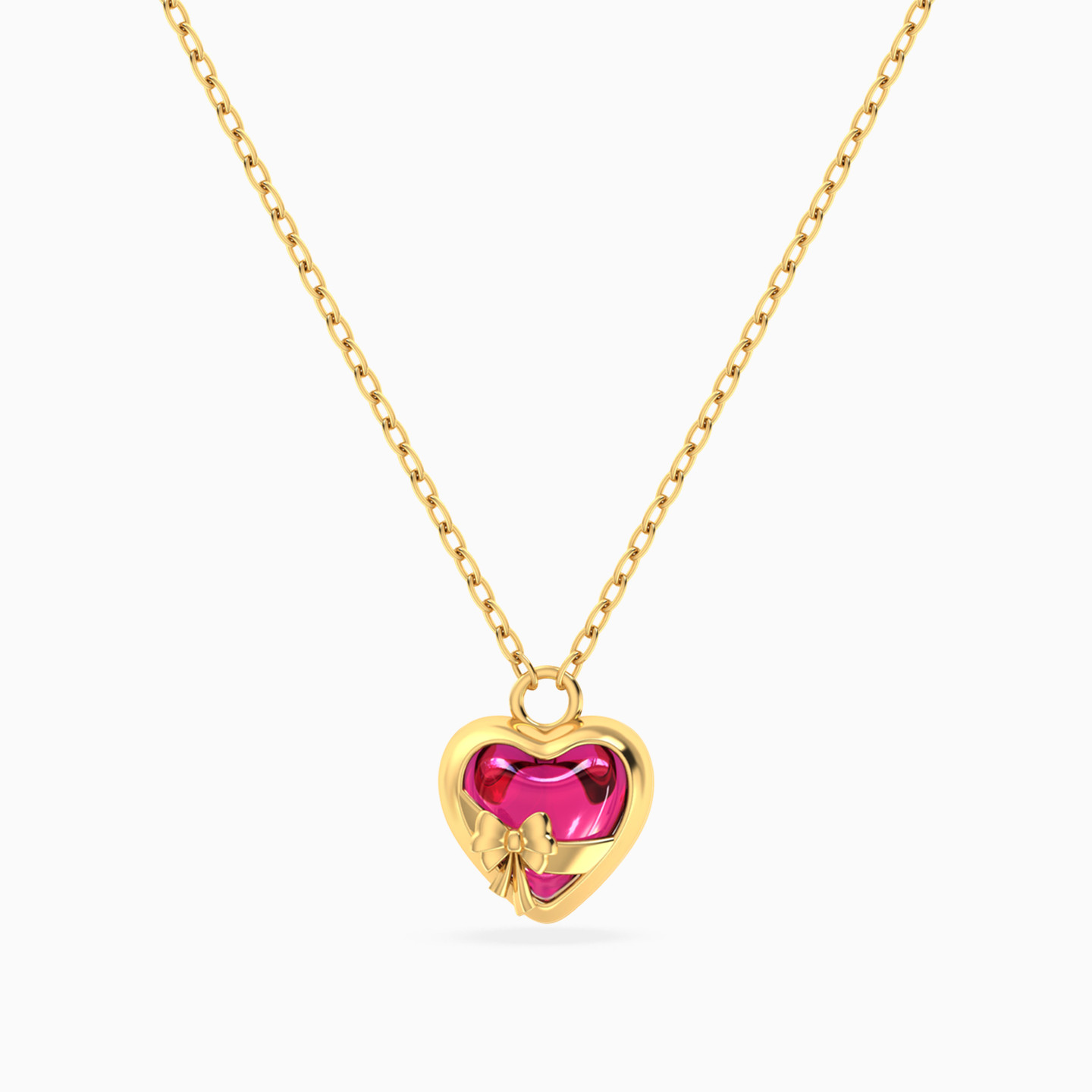 Bow & Heart Red Stone Necklace in 18K Gold Bow & Heart Red Stone Necklace in 18K Gold