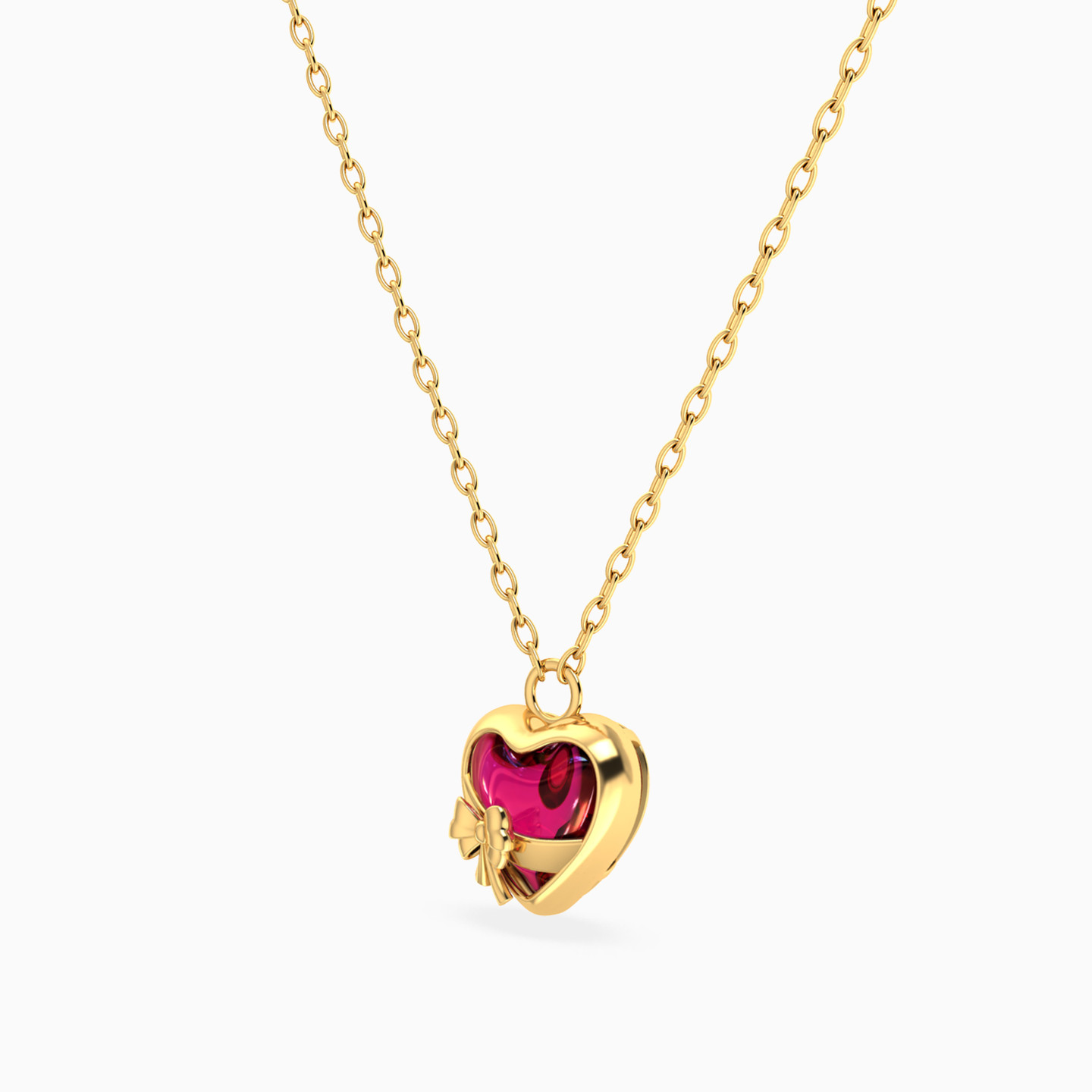 Bow & Heart Red Stone Necklace in 18K Gold - 2 Bow & Heart Red Stone Necklace in 18K Gold - 2