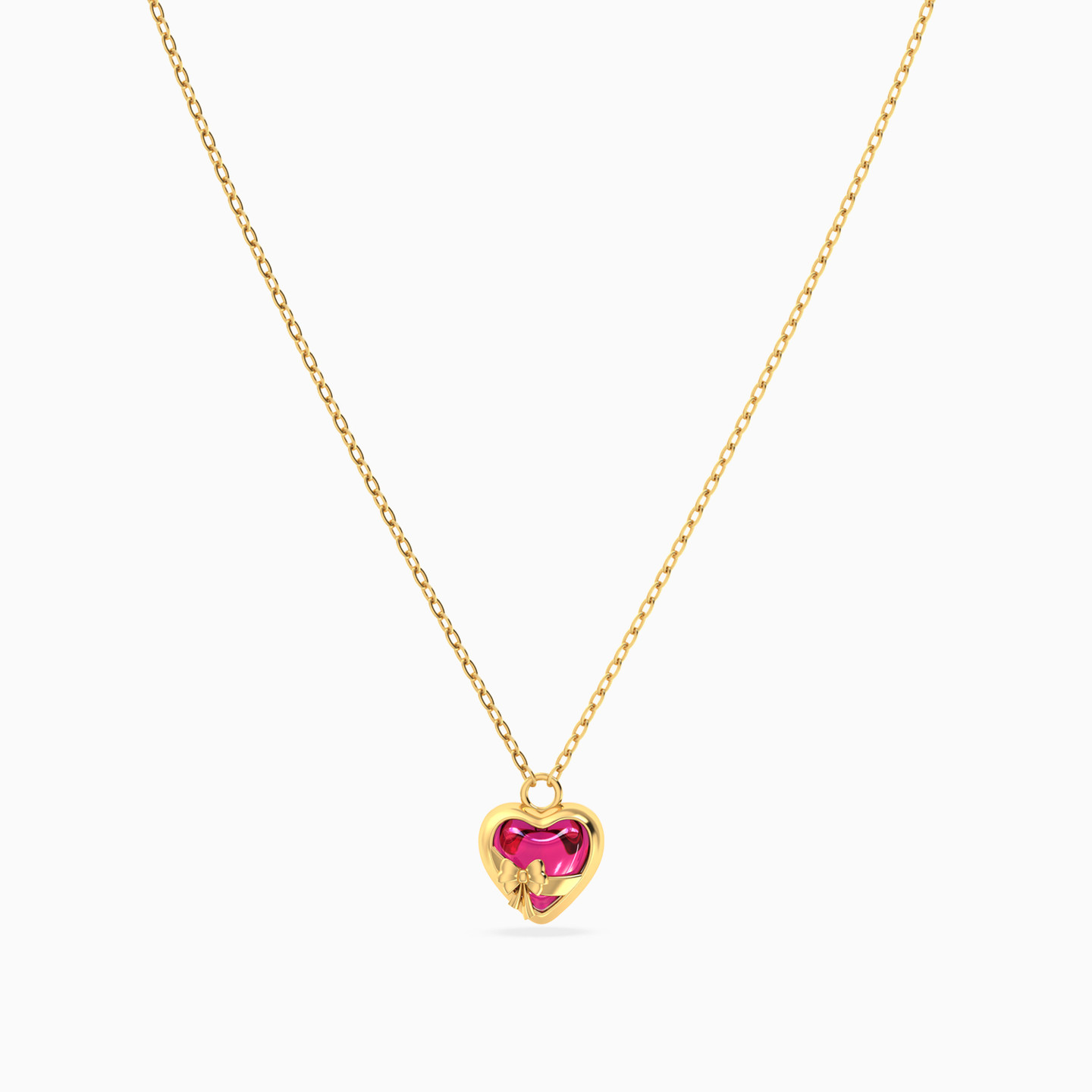 Bow & Heart Red Stone Necklace in 18K Gold - 3 Bow & Heart Red Stone Necklace in 18K Gold - 3