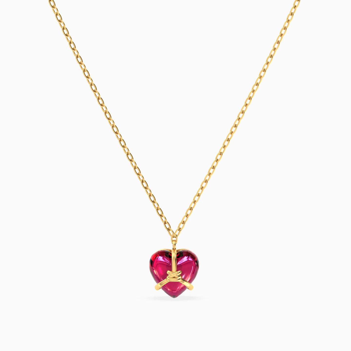 Golden Detail & Heart Red Stone Necklace in 18K Gold Golden Detail & Heart Red Stone Necklace in 18K Gold