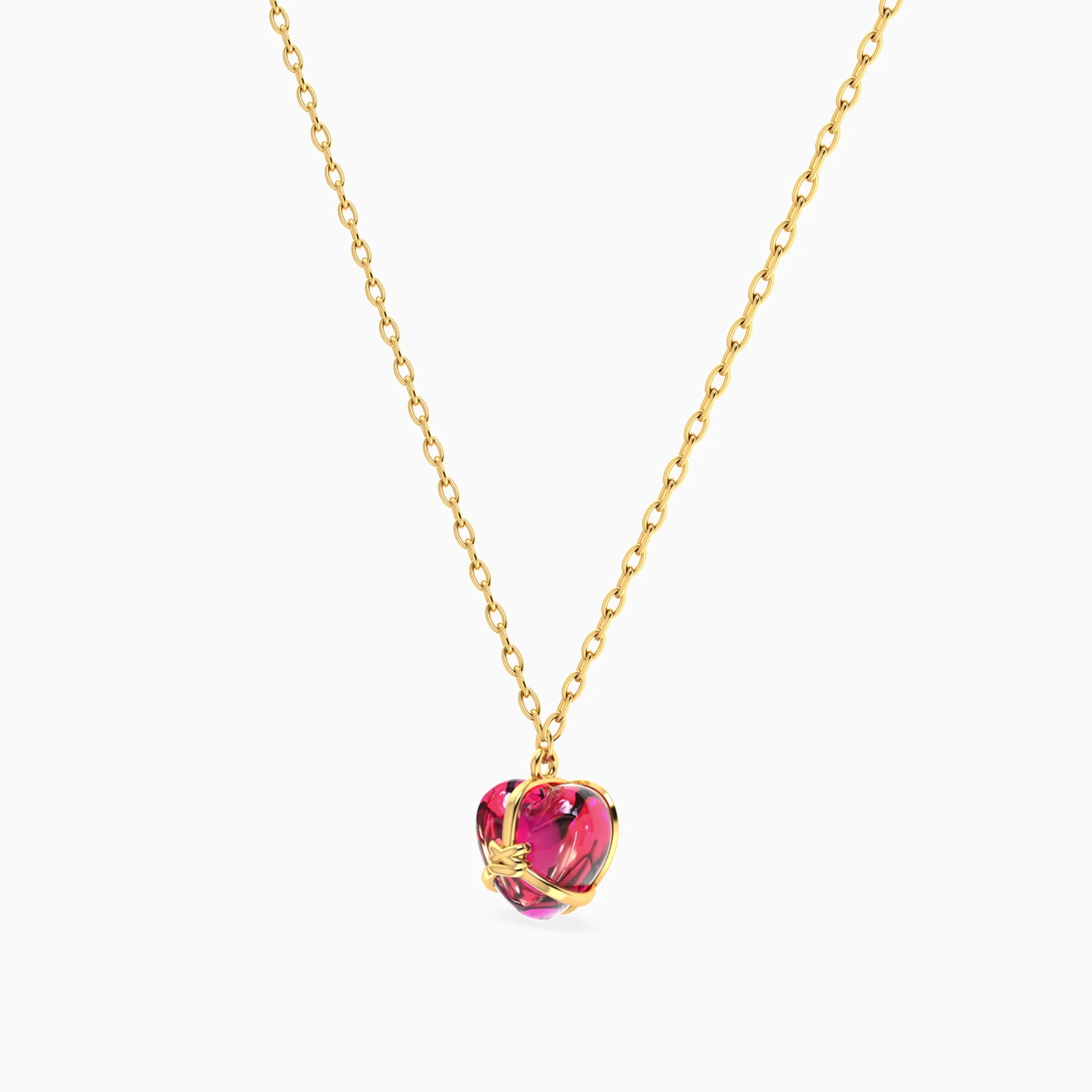 Golden Detail & Heart Red Stone Necklace in 18K Gold - 2 Golden Detail & Heart Red Stone Necklace in 18K Gold - 2