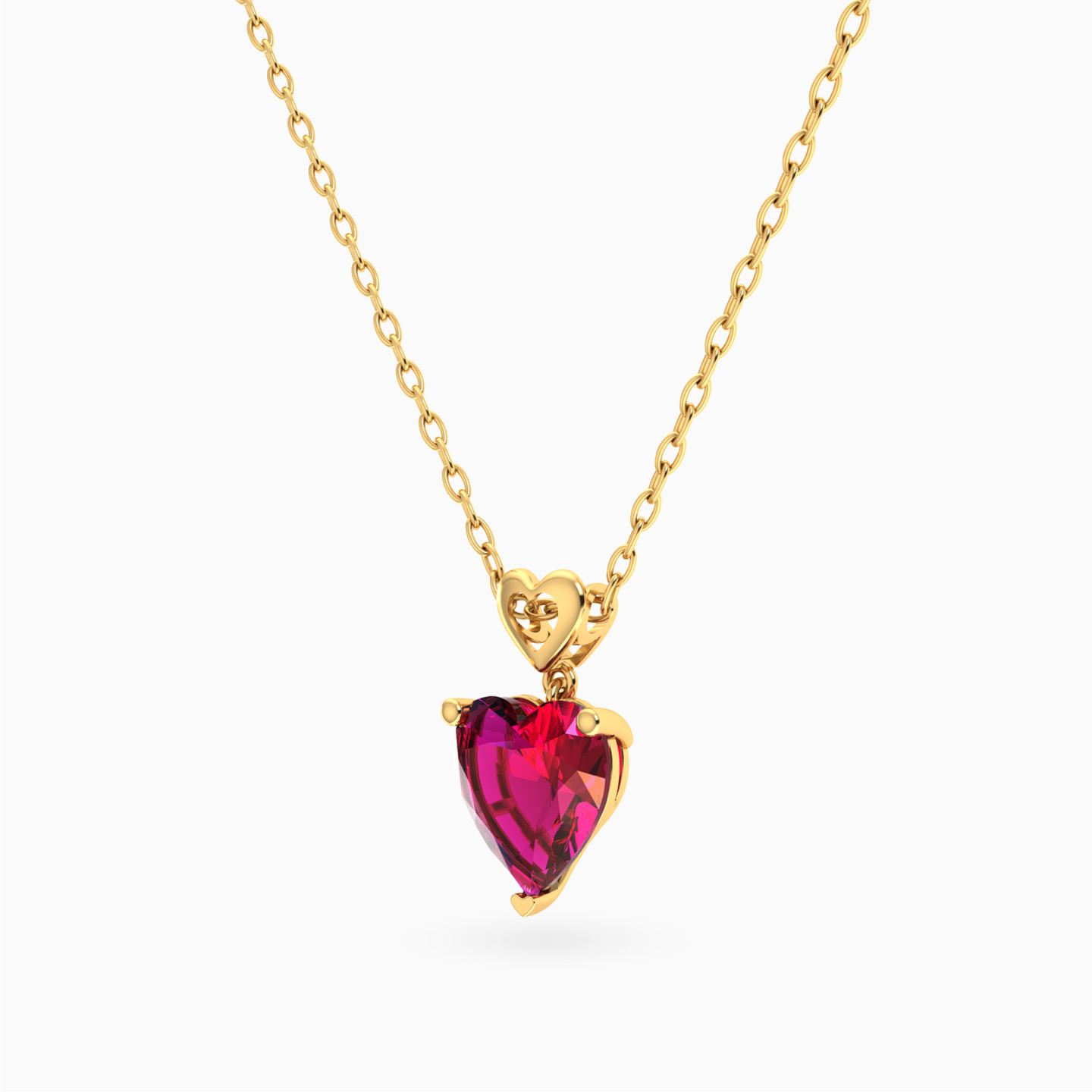 Detailed Heart Ruby Color Stone Necklace in 18K Gold - 2 Detailed Heart Ruby Color Stone Necklace in 18K Gold - 2
