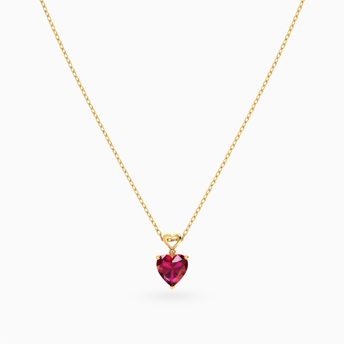 Detailed Heart Ruby Color Stone Necklace in 18K Gold - 3 Detailed Heart Ruby Color Stone Necklace in 18K Gold - 3