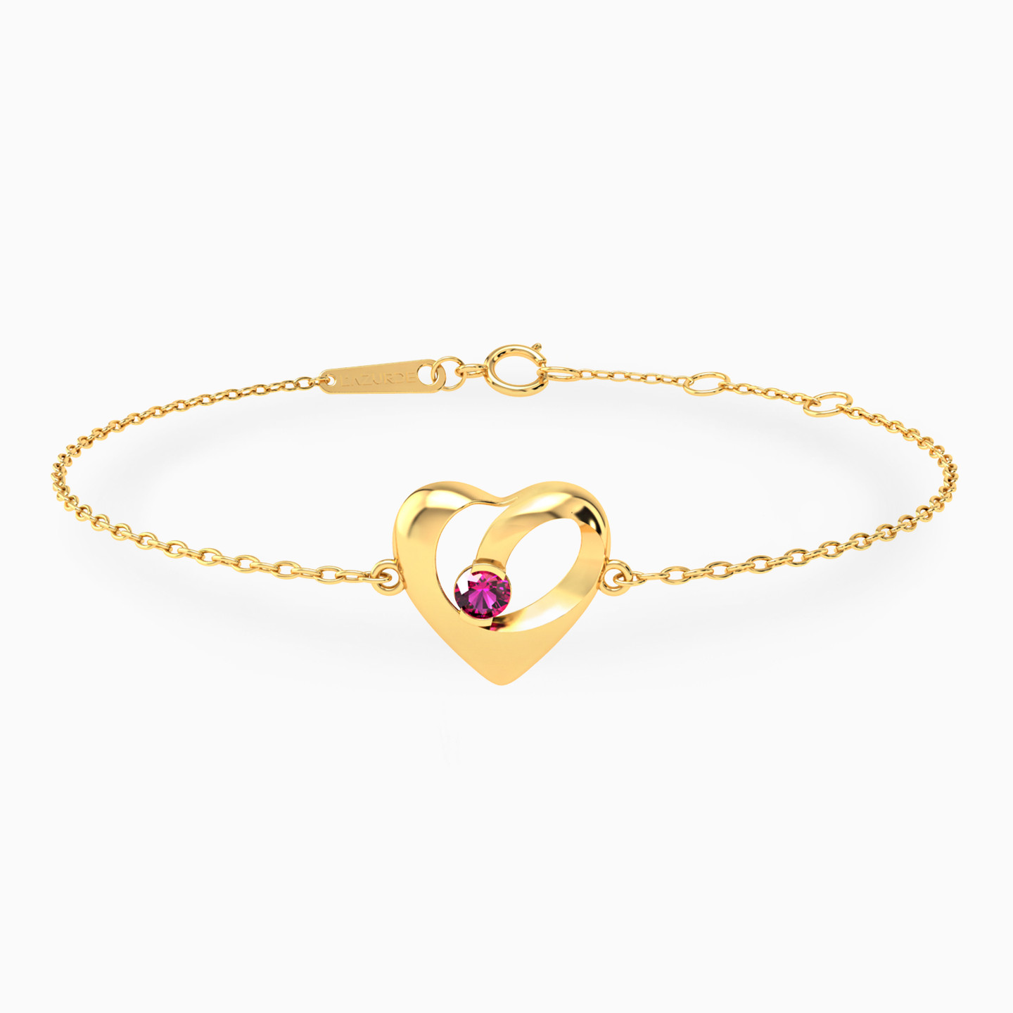 Open Heart Pink Stone Chain Bracelet in 18K Gold Open Heart Pink Stone Chain Bracelet in 18K Gold