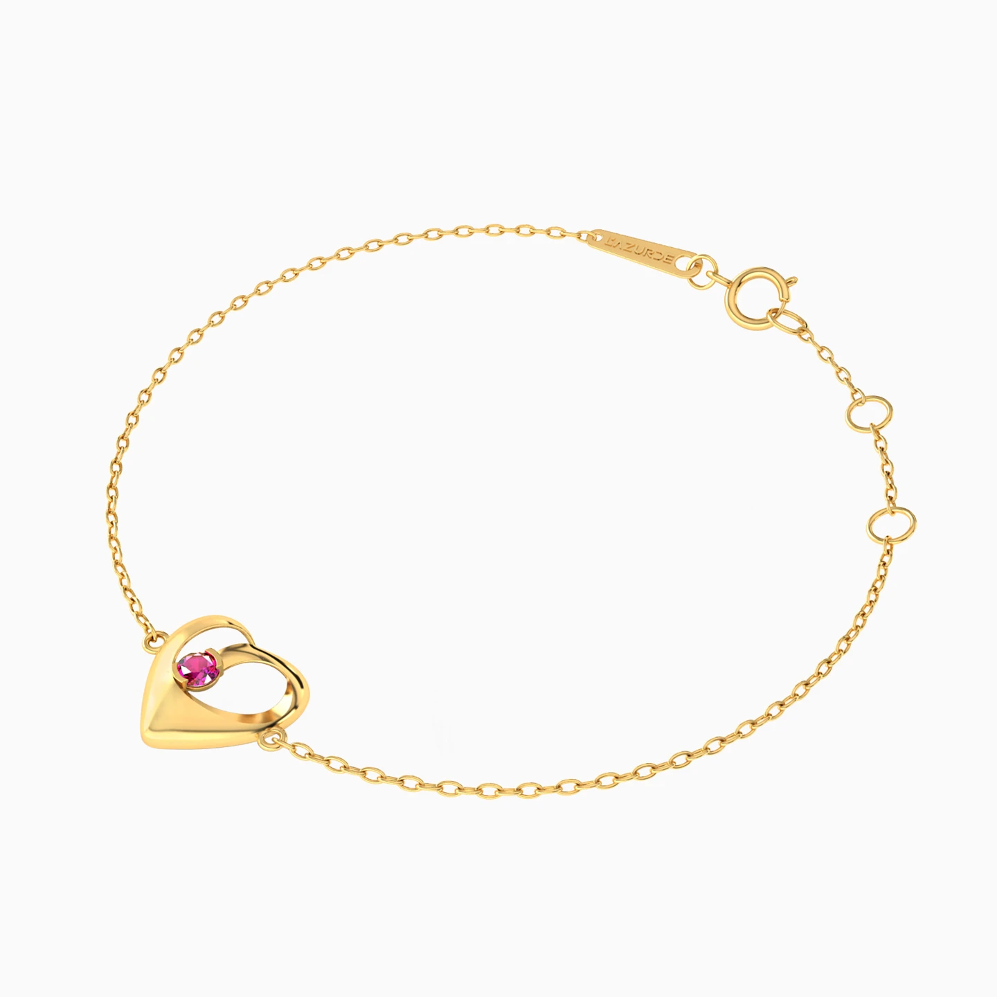 Open Heart Pink Stone Chain Bracelet in 18K Gold - 3 Open Heart Pink Stone Chain Bracelet in 18K Gold - 3
