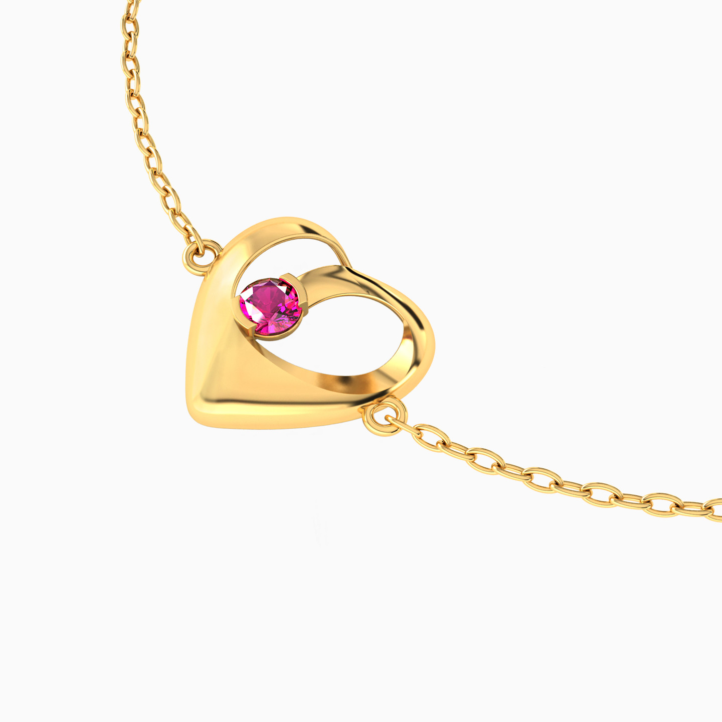 Open Heart Pink Stone Chain Bracelet in 18K Gold - 4 Open Heart Pink Stone Chain Bracelet in 18K Gold - 4