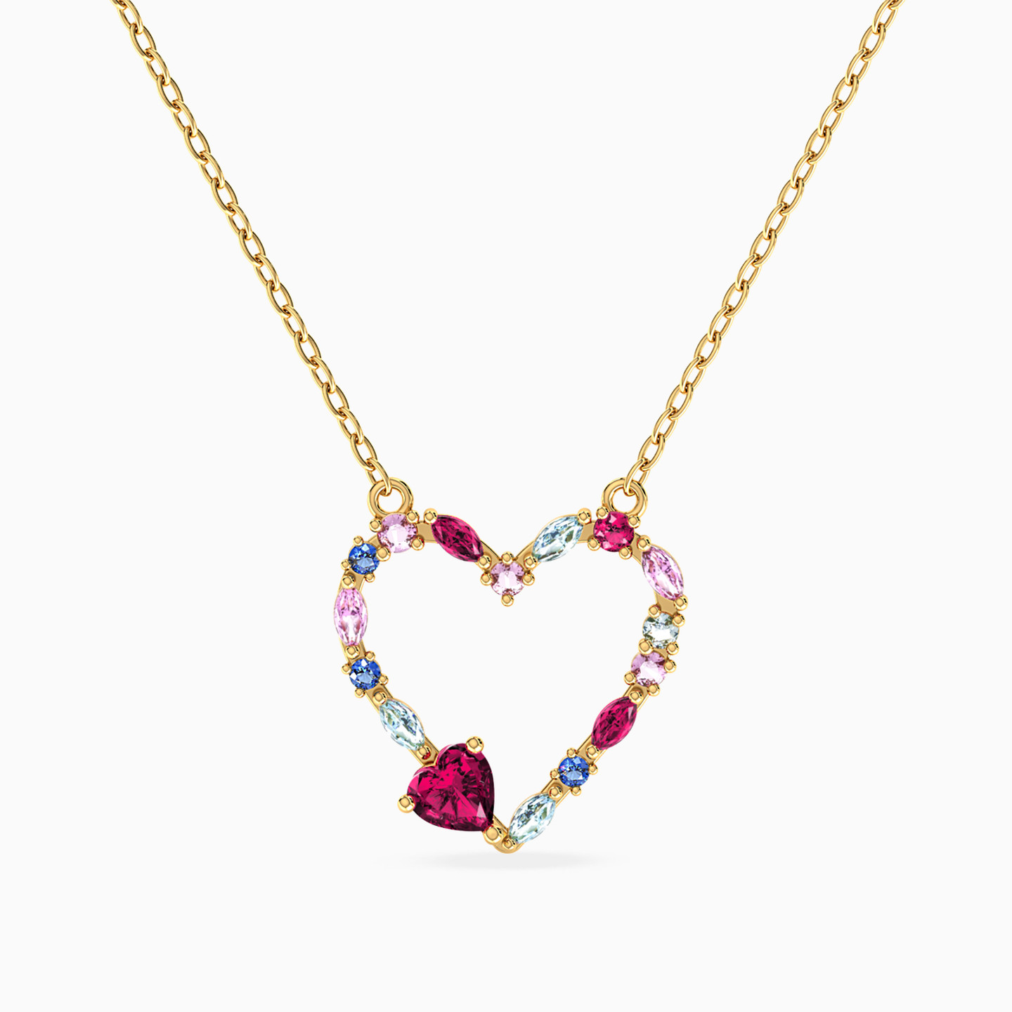 Traced Heart Colored Stones Necklace in 18K Gold Traced Heart Colored Stones Necklace in 18K Gold