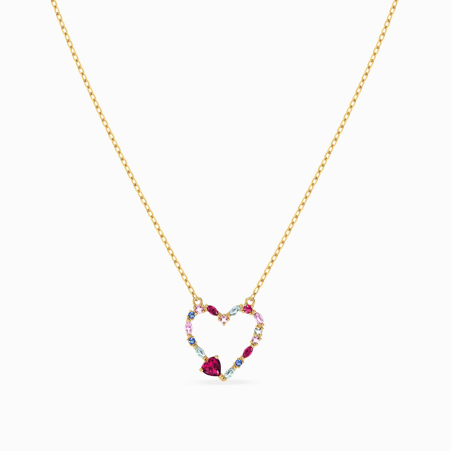 Traced Heart Colored Stones Necklace in 18K Gold - 3 Traced Heart Colored Stones Necklace in 18K Gold - 3