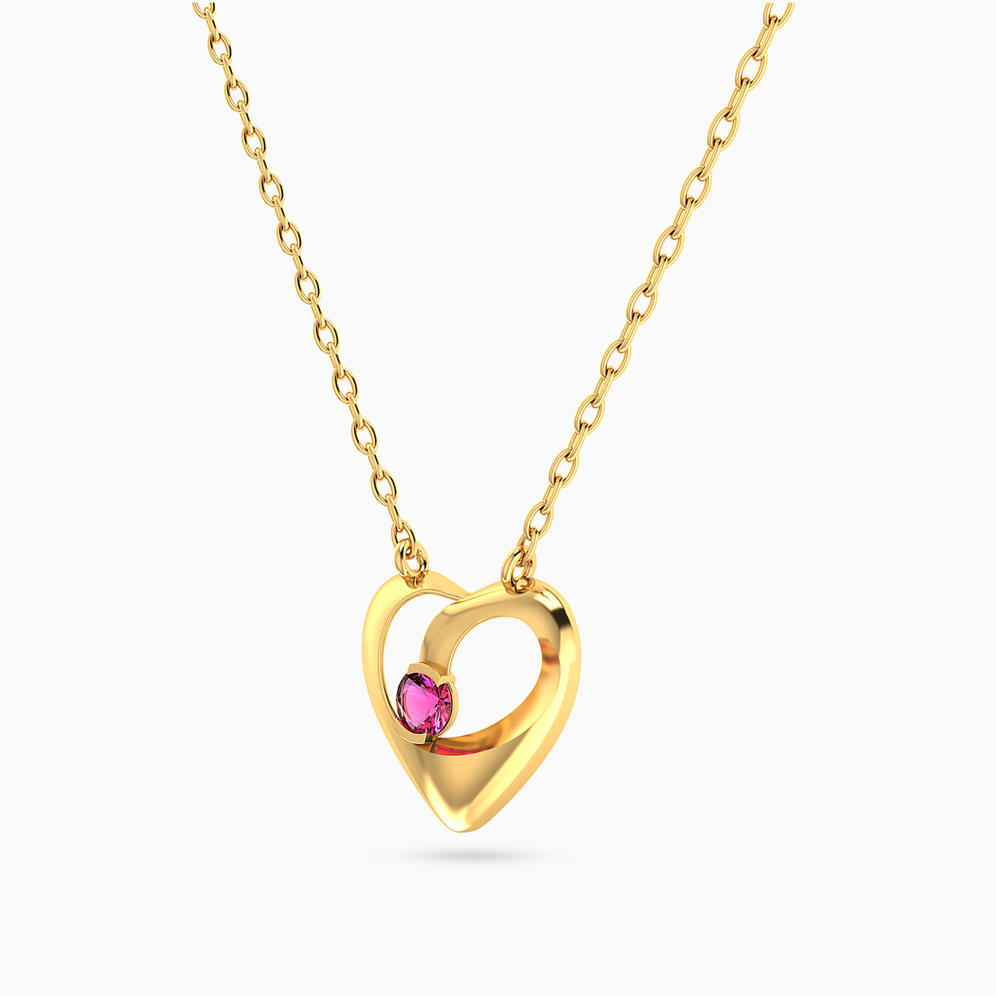 Open Heart Pink Stone Necklace in 18K Gold - 2 Open Heart Pink Stone Necklace in 18K Gold - 2