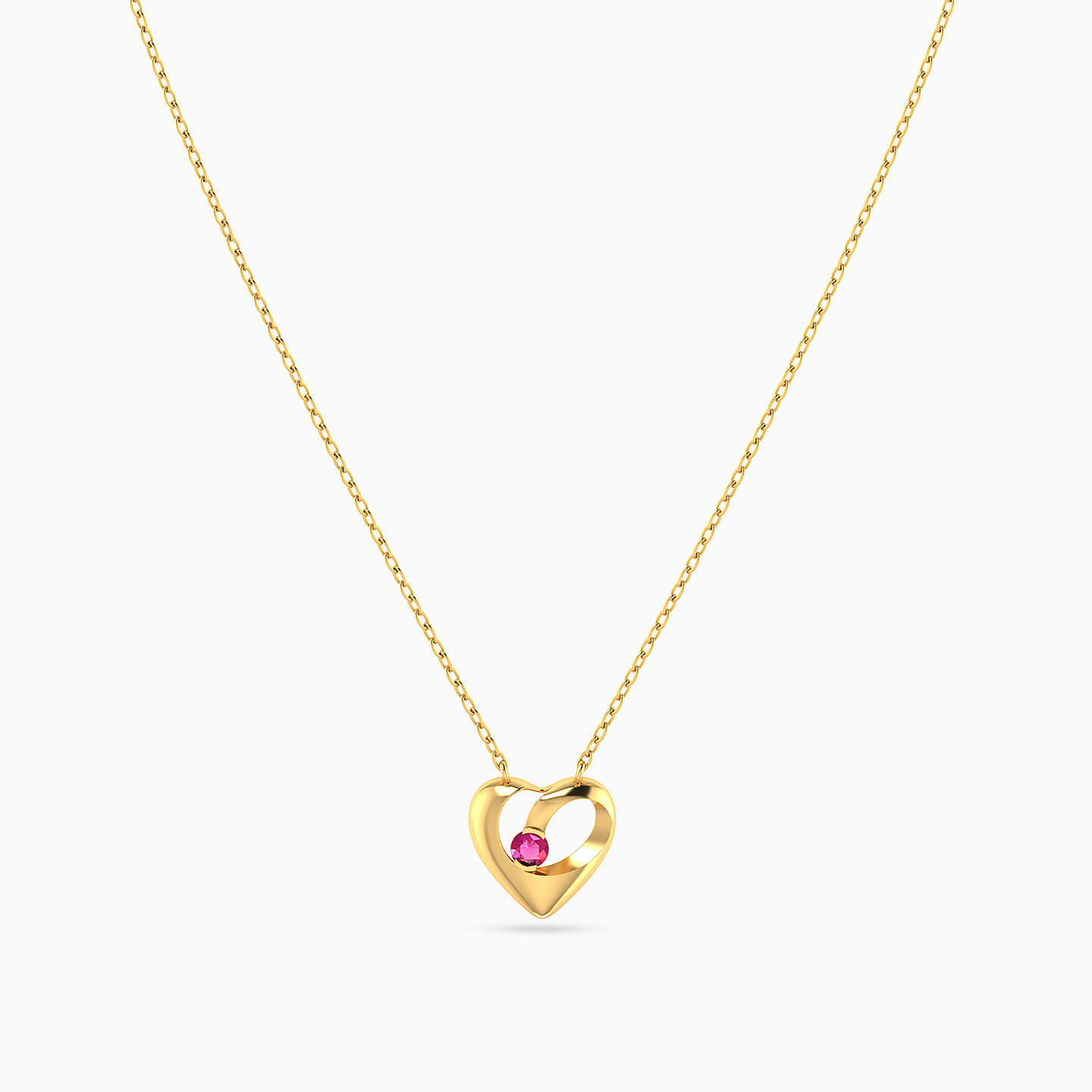 Open Heart Pink Stone Necklace in 18K Gold - 3 Open Heart Pink Stone Necklace in 18K Gold - 3