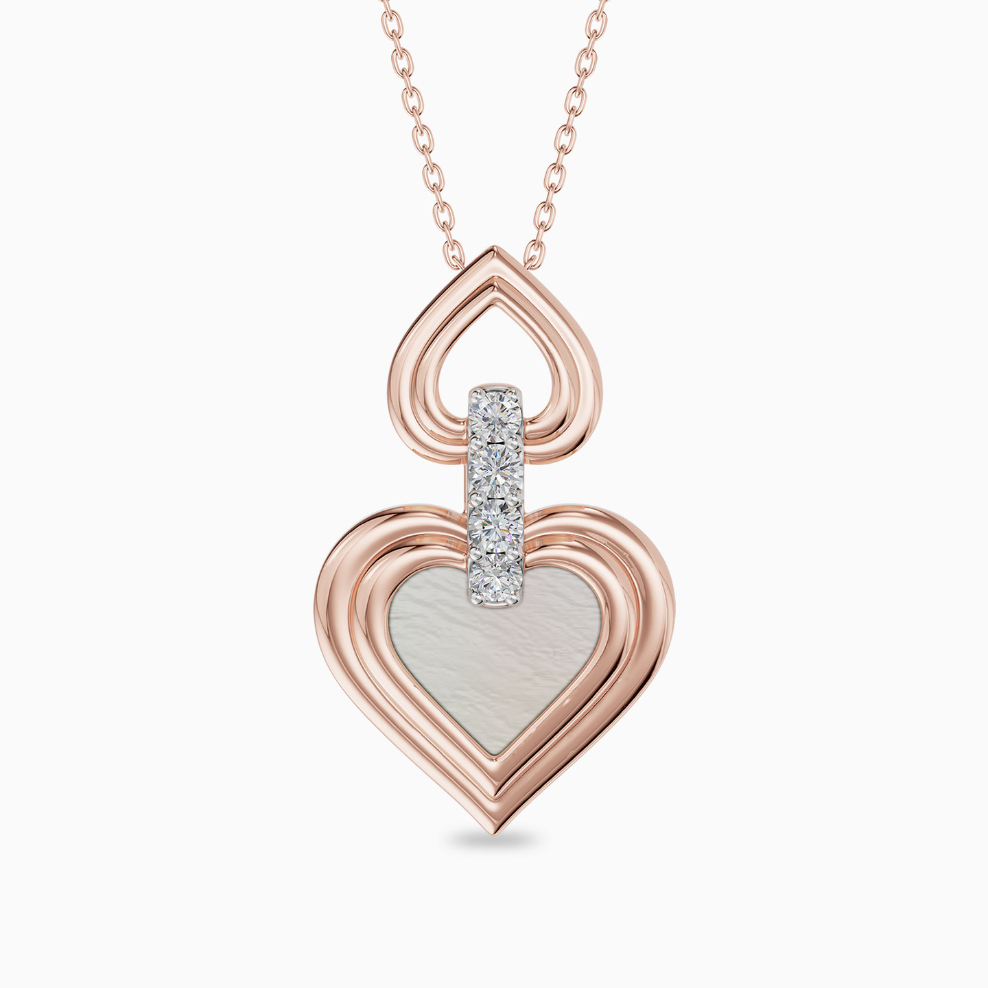 Two Hearts Pearl Diamond Necklace in 18K Gold Two Hearts Pearl Diamond Necklace in 18K Gold