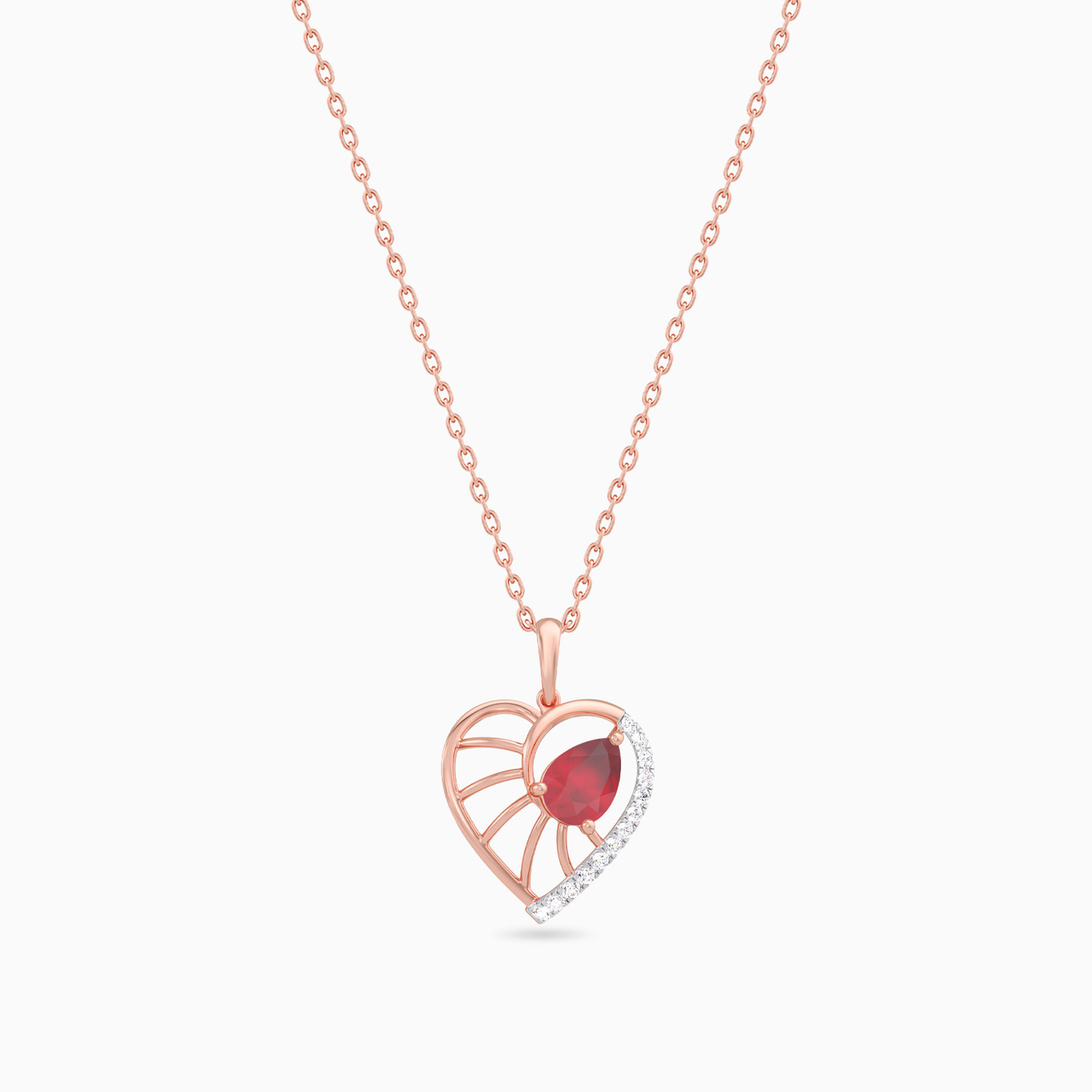 Heart & Teardrop Red Stone Diamond Necklace in 18K Gold - 3 Heart & Teardrop Red Stone Diamond Necklace in 18K Gold - 3