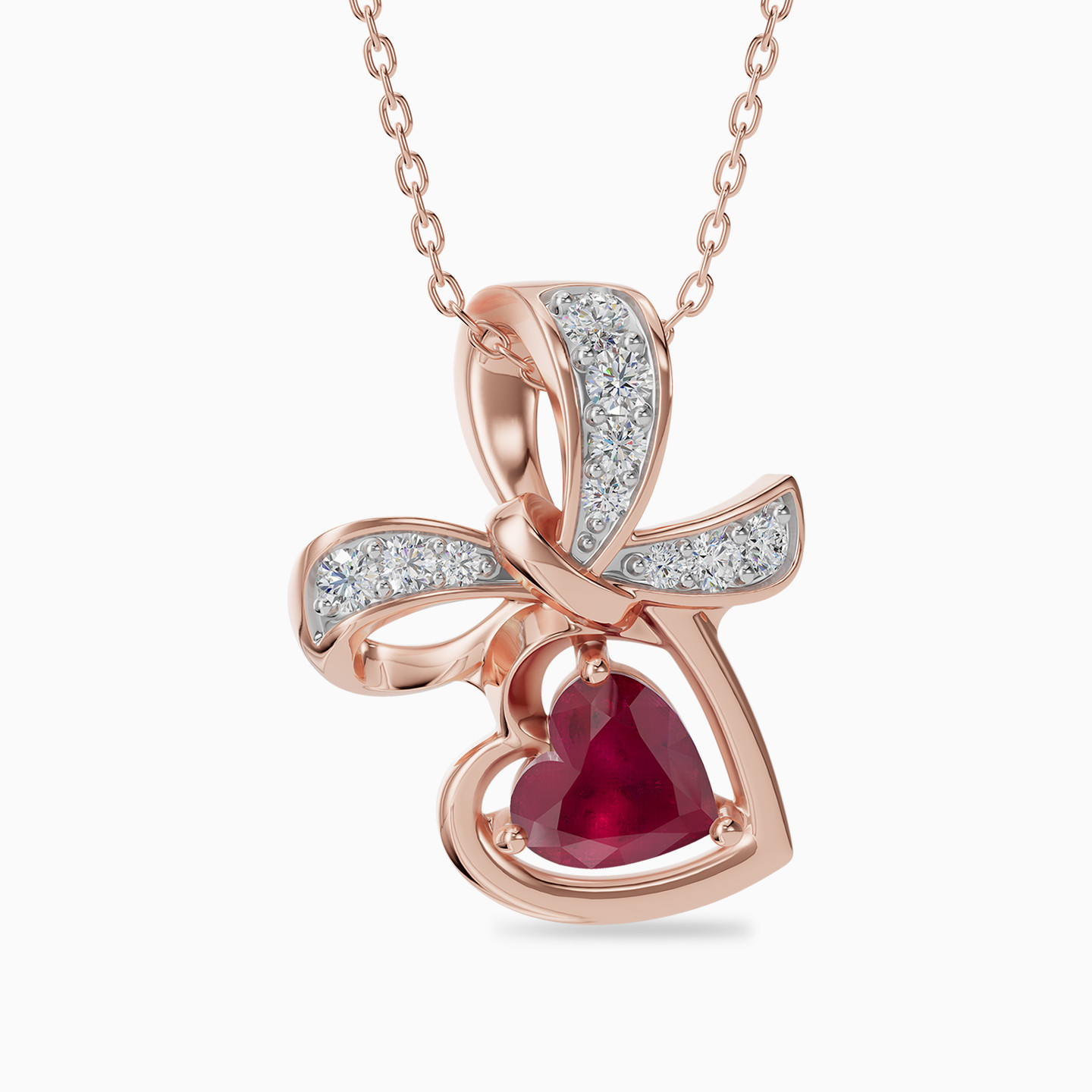 Bow & Heart Red Stone Diamond Necklace in 18K Gold Bow & Heart Red Stone Diamond Necklace in 18K Gold