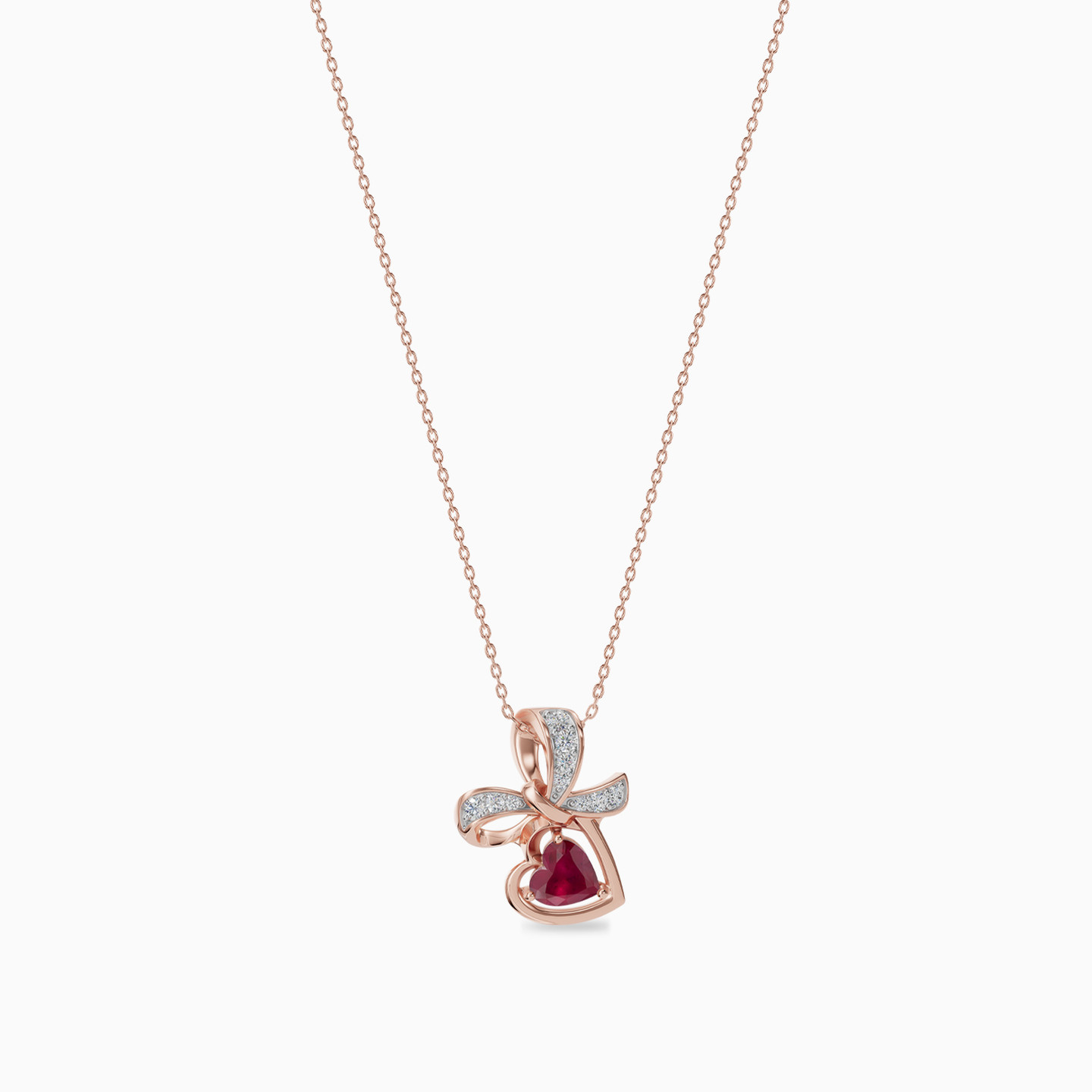 Bow & Heart Red Stone Diamond Necklace in 18K Gold - 3 Bow & Heart Red Stone Diamond Necklace in 18K Gold - 3