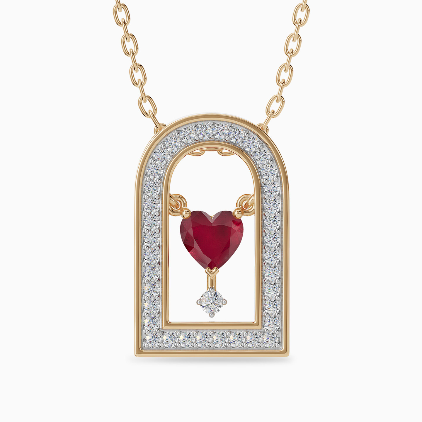 Arched Frame & Heart Red Stone Diamond Necklace in 18K Gold Arched Frame & Heart Red Stone Diamond Necklace in 18K Gold