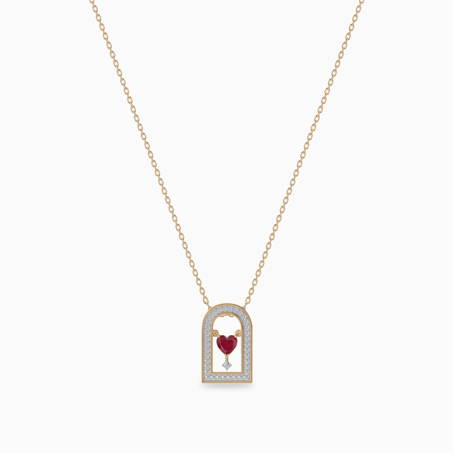 Arched Frame & Heart Red Stone Diamond Necklace in 18K Gold - 3 Arched Frame & Heart Red Stone Diamond Necklace in 18K Gold - 3