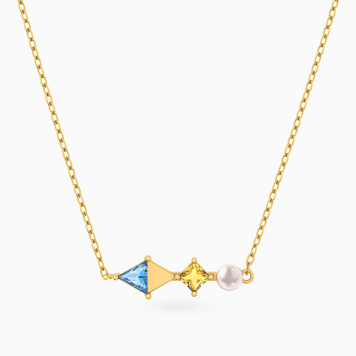 Geometric Colored Stones & Pearl Necklace in 18K Gold Geometric Colored Stones & Pearl Necklace in 18K Gold