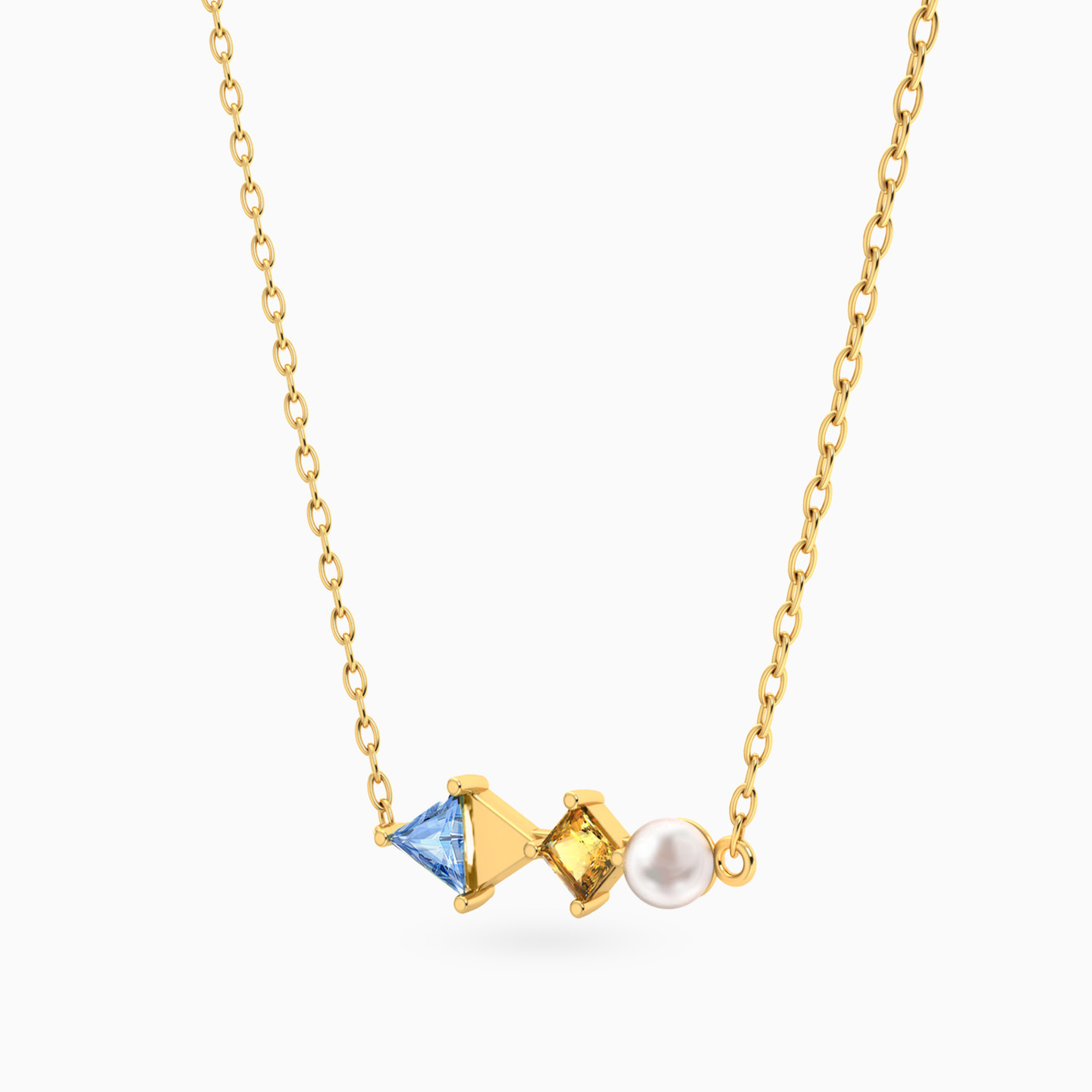 Geometric Colored Stones & Pearl Necklace in 18K Gold - 2 Geometric Colored Stones & Pearl Necklace in 18K Gold - 2