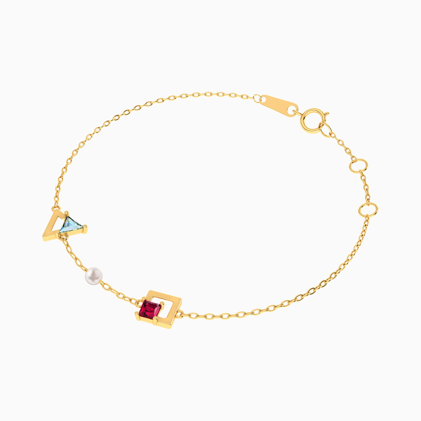 Geometric Colored Stones & Pearl Chain Bracelet in 18K Gold - 3 Geometric Colored Stones & Pearl Chain Bracelet in 18K Gold - 3
