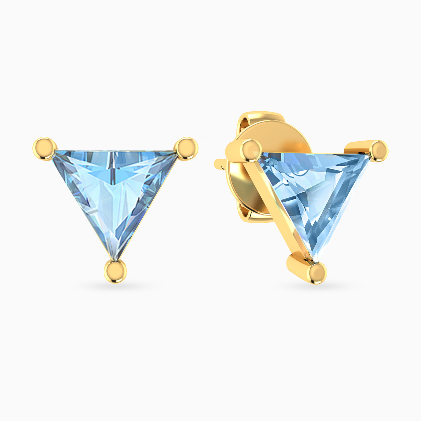 Triangular Aqua Blue Stone Stud Earrings in 18K Gold Triangular Aqua Blue Stone Stud Earrings in 18K Gold