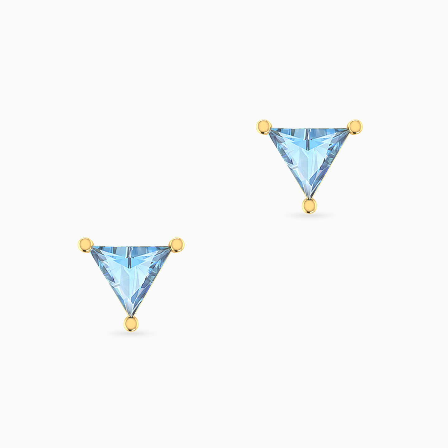 Triangular Aqua Blue Stone Stud Earrings in 18K Gold - 3 Triangular Aqua Blue Stone Stud Earrings in 18K Gold - 3