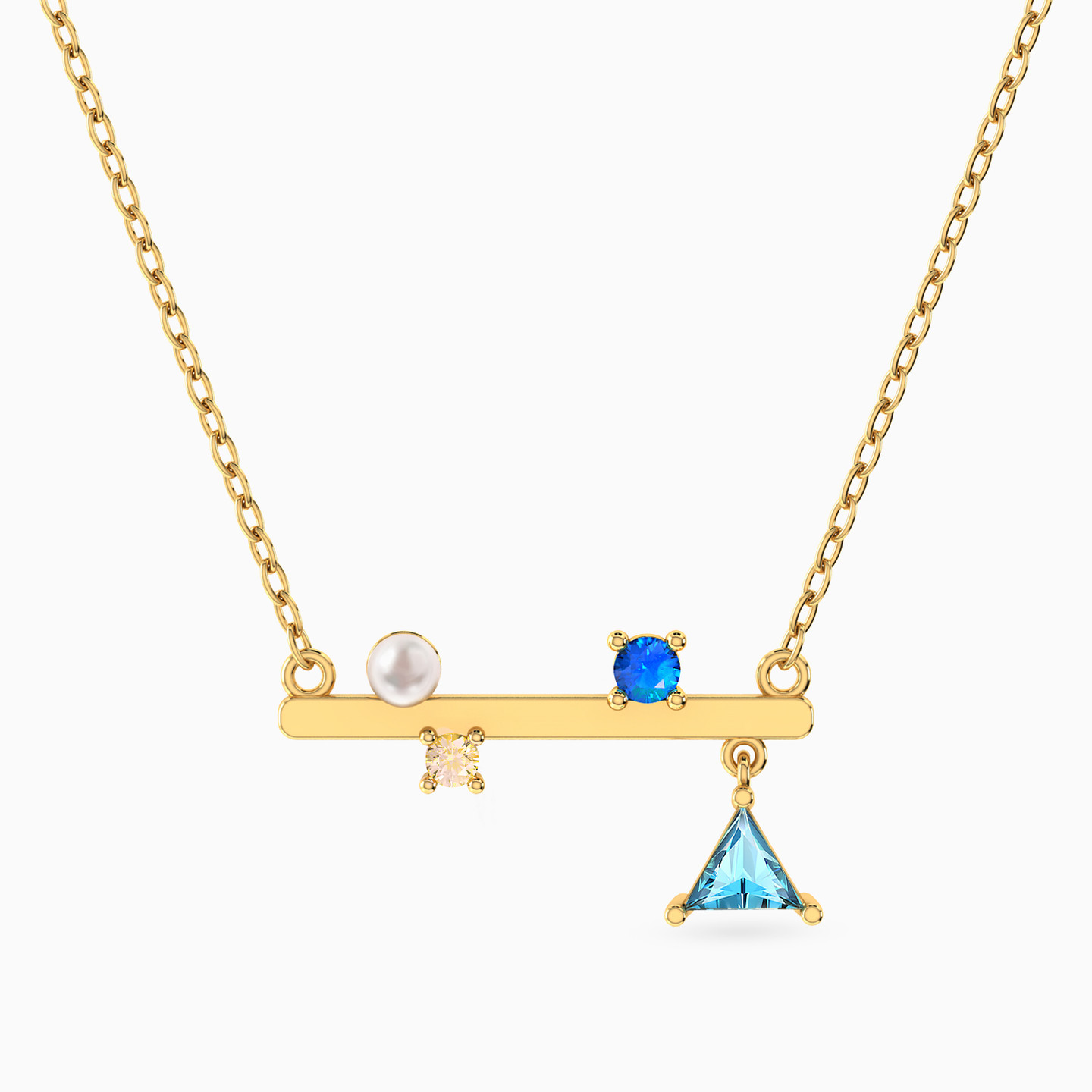 Horizontal Bar Colored Stones & Pearl Necklace in 18K Gold Horizontal Bar Colored Stones & Pearl Necklace in 18K Gold