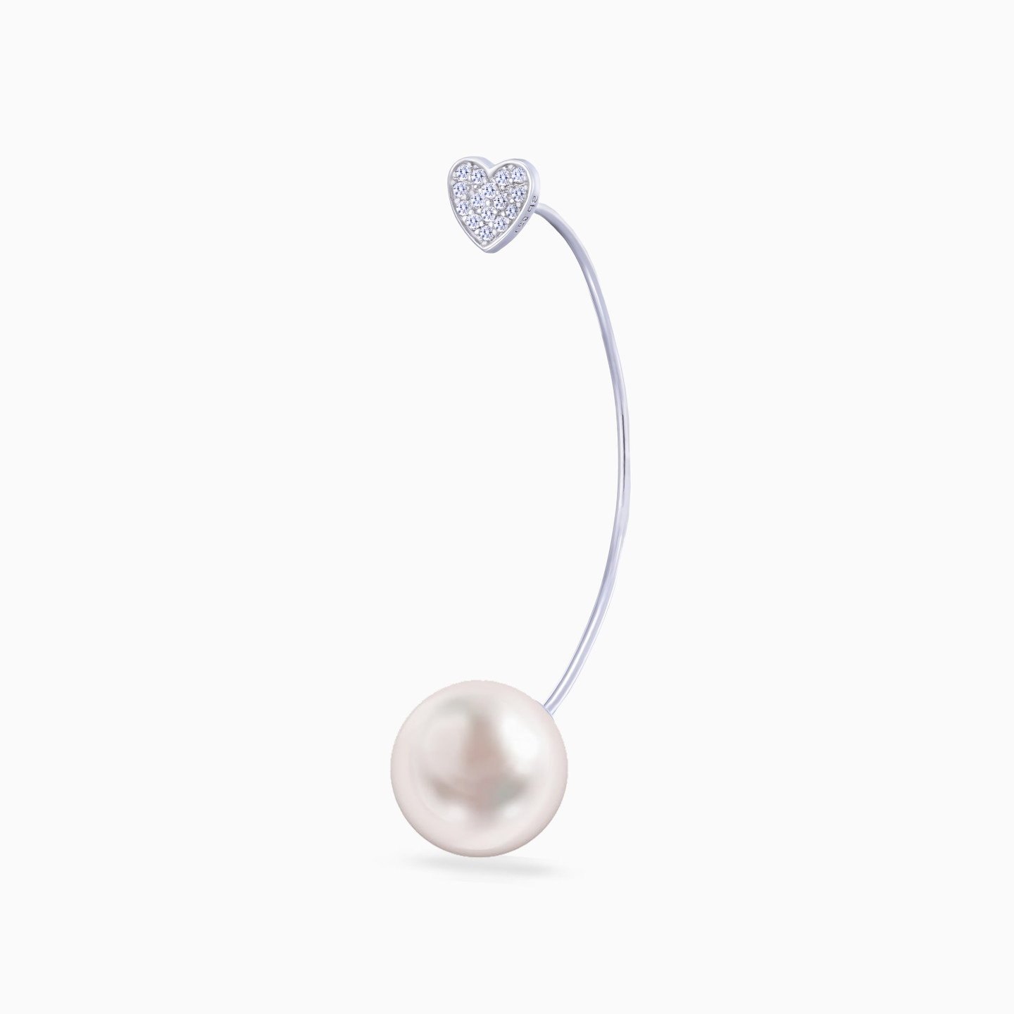Heart Cubic Zirconia & Pearl Drop Earrings in Sterling Silver - 3 Heart Cubic Zirconia & Pearl Drop Earrings in Sterling Silver - 3