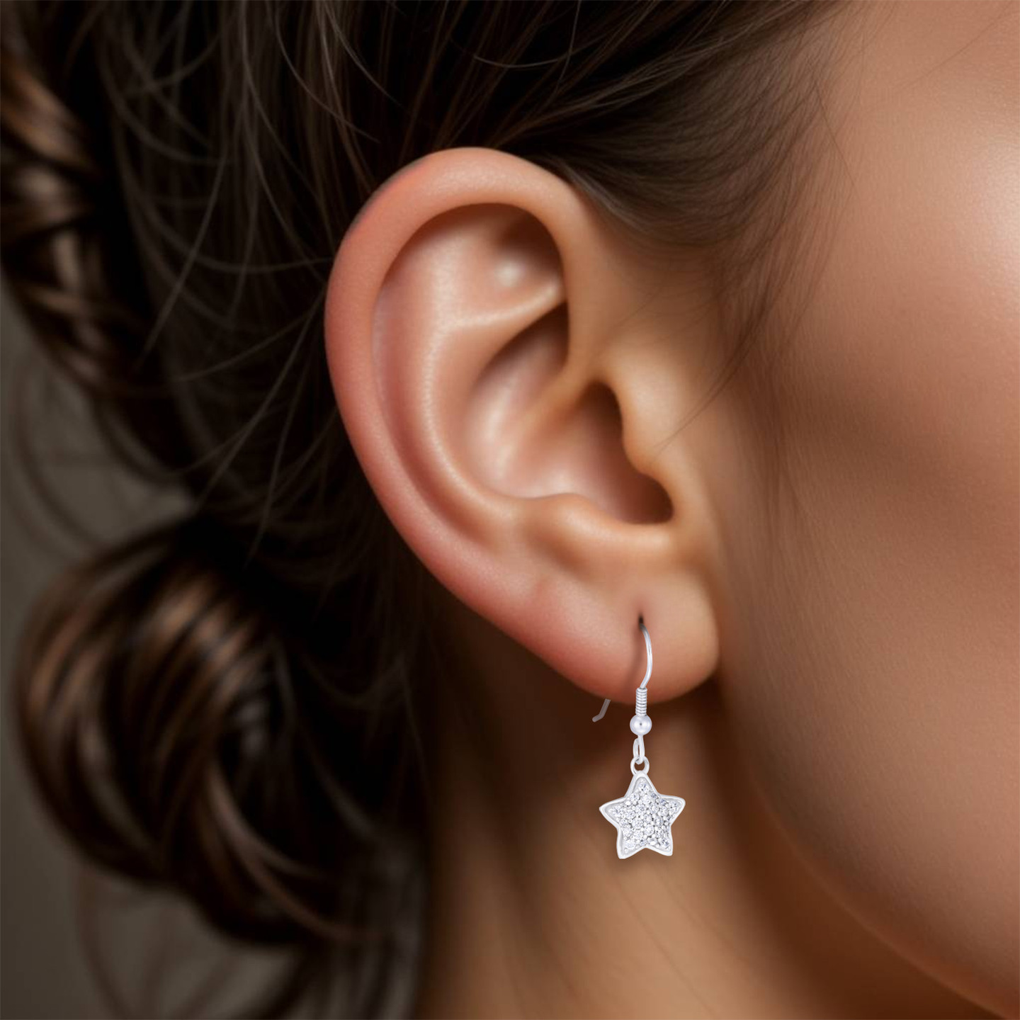 Star Cubic Zirconia Drop Earrings in Sterling Silver - 2 Star Cubic Zirconia Drop Earrings in Sterling Silver - 2