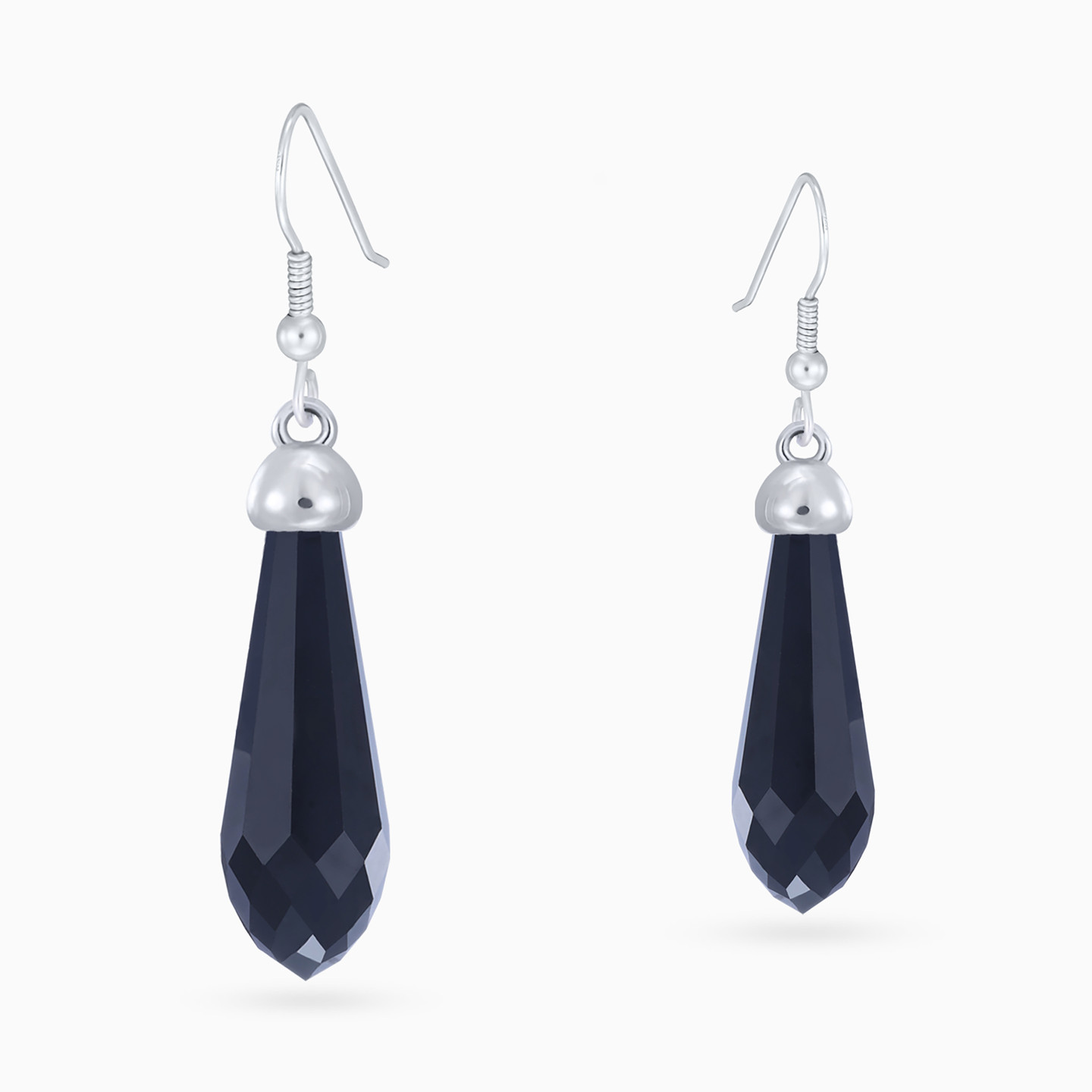 أقراط متدلية شكل كرستالي فضة إسترلينية مزينة بحجر أسود - 3 أقراط متدلية شكل كرستالي فضة إسترلينية مزينة بحجر أسود - 3