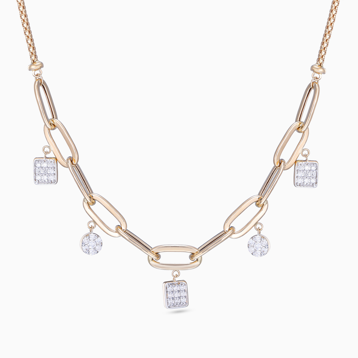 Elongated Links & Charms Diamond Popcorn Necklace in 18K Gold Elongated Links & Charms Diamond Popcorn Necklace in 18K Gold