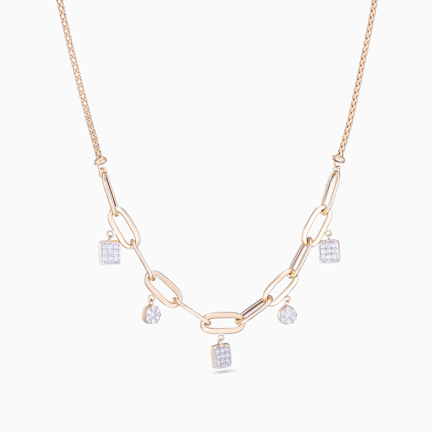 Elongated Links & Charms Diamond Popcorn Necklace in 18K Gold - 2 Elongated Links & Charms Diamond Popcorn Necklace in 18K Gold - 2