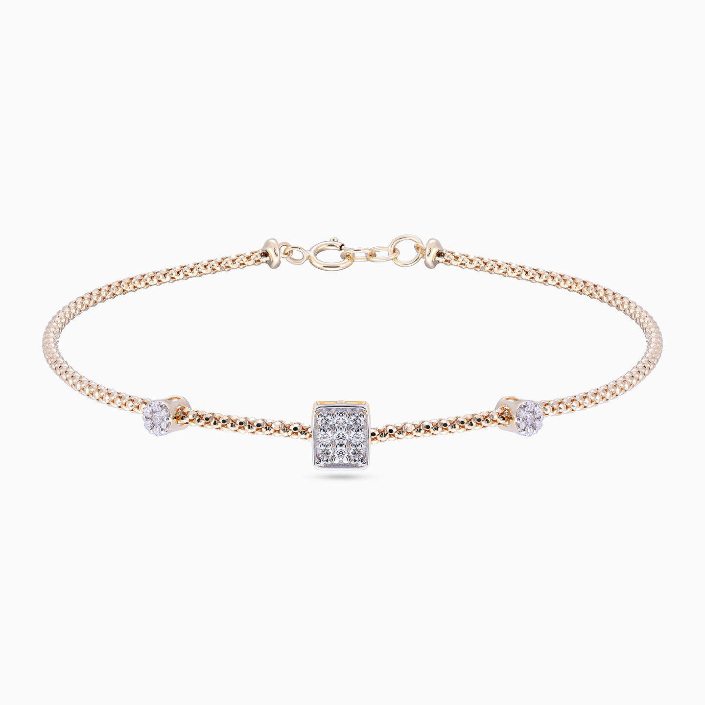 Rectangular & Oval Units Diamond Popcorn Bracelet in 18K Gold Rectangular & Oval Units Diamond Popcorn Bracelet in 18K Gold