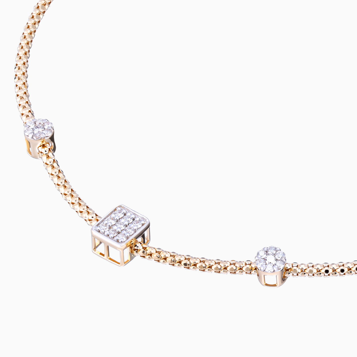 Rectangular & Oval Units Diamond Popcorn Bracelet in 18K Gold - 3 Rectangular & Oval Units Diamond Popcorn Bracelet in 18K Gold - 3