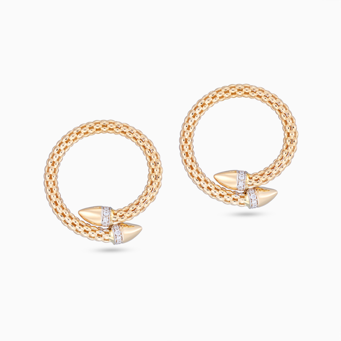 Circular Loop Diamond Popcorn Stud Earrings in 18K Gold - 2 Circular Loop Diamond Popcorn Stud Earrings in 18K Gold - 2
