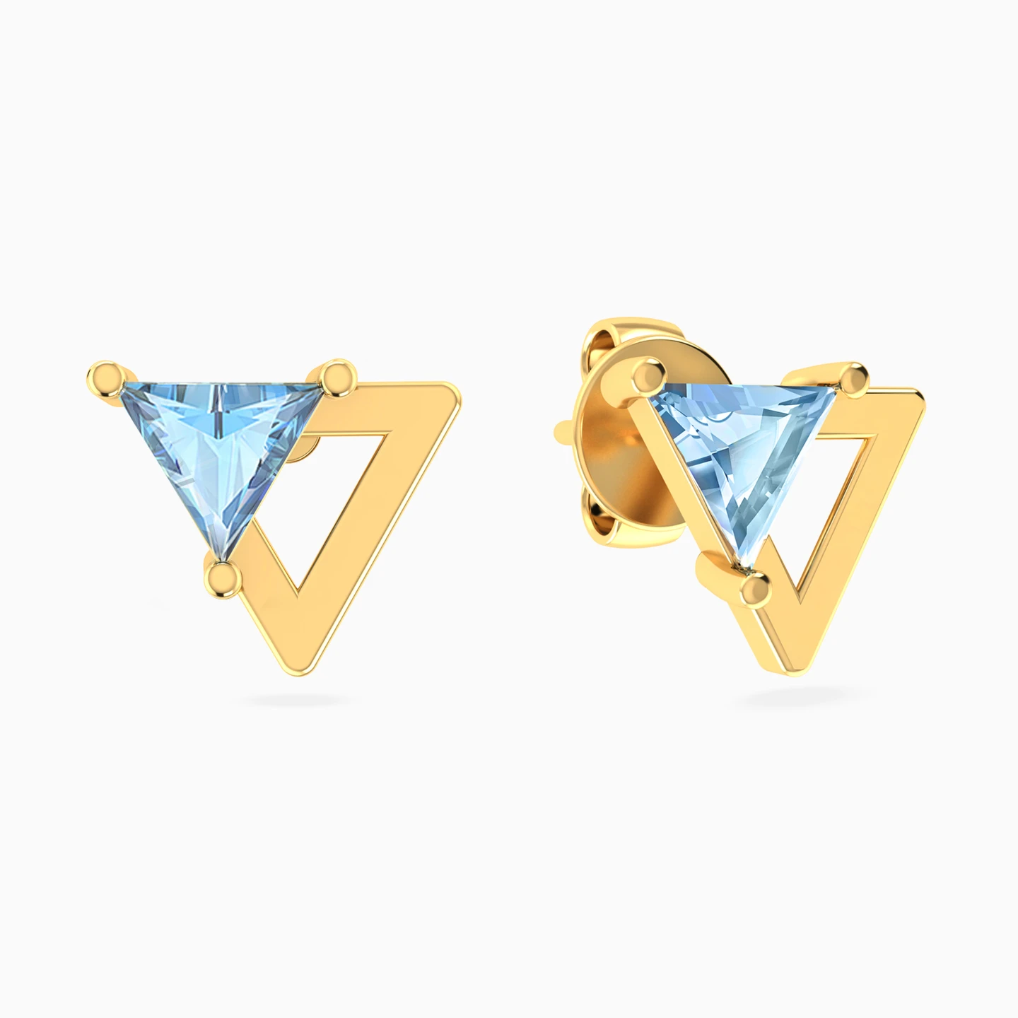 Triangular Frame Aqua Blue Stone Stud Earrings in 18K Gold Triangular Frame Aqua Blue Stone Stud Earrings in 18K Gold