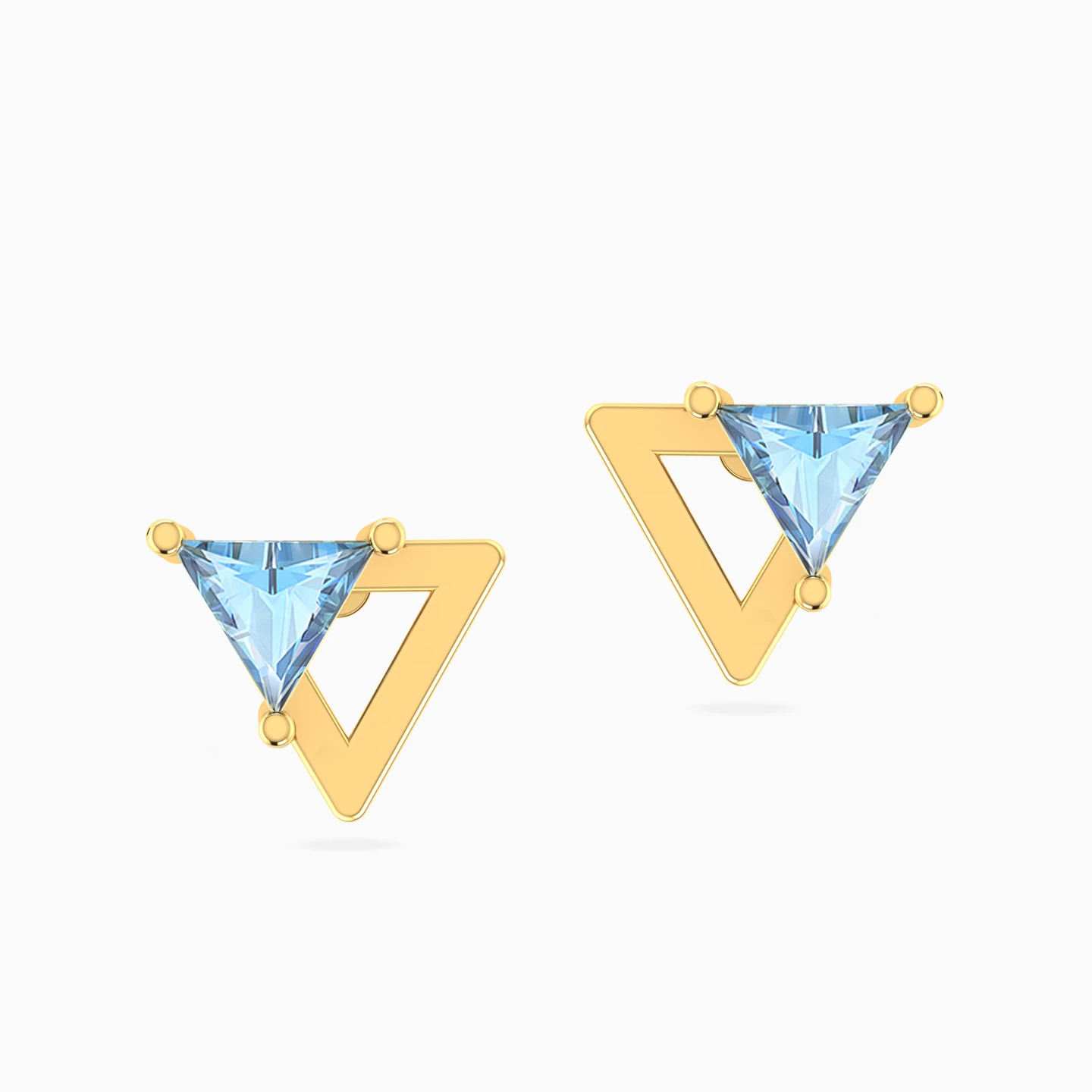 Triangular Frame Aqua Blue Stone Stud Earrings in 18K Gold - 3 Triangular Frame Aqua Blue Stone Stud Earrings in 18K Gold - 3