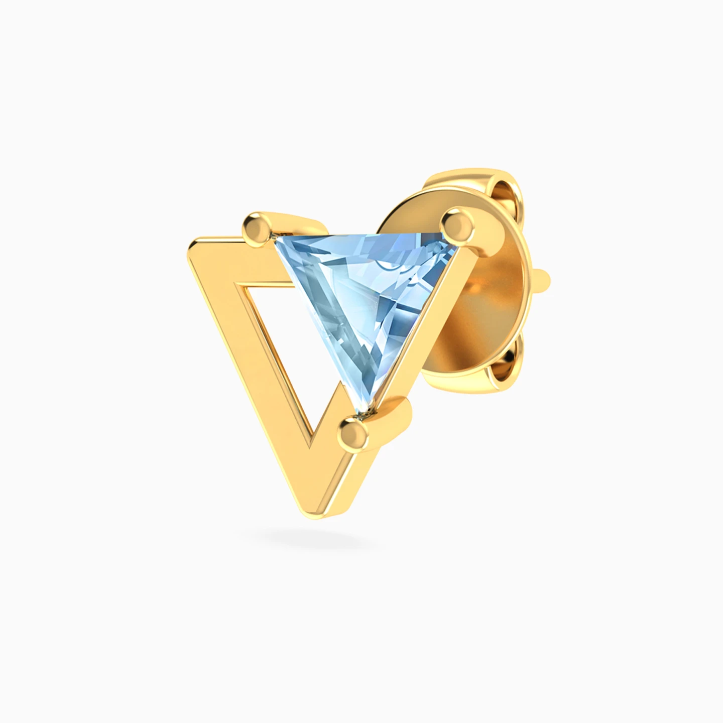 Triangular Frame Aqua Blue Stone Stud Earrings in 18K Gold - 4 Triangular Frame Aqua Blue Stone Stud Earrings in 18K Gold - 4