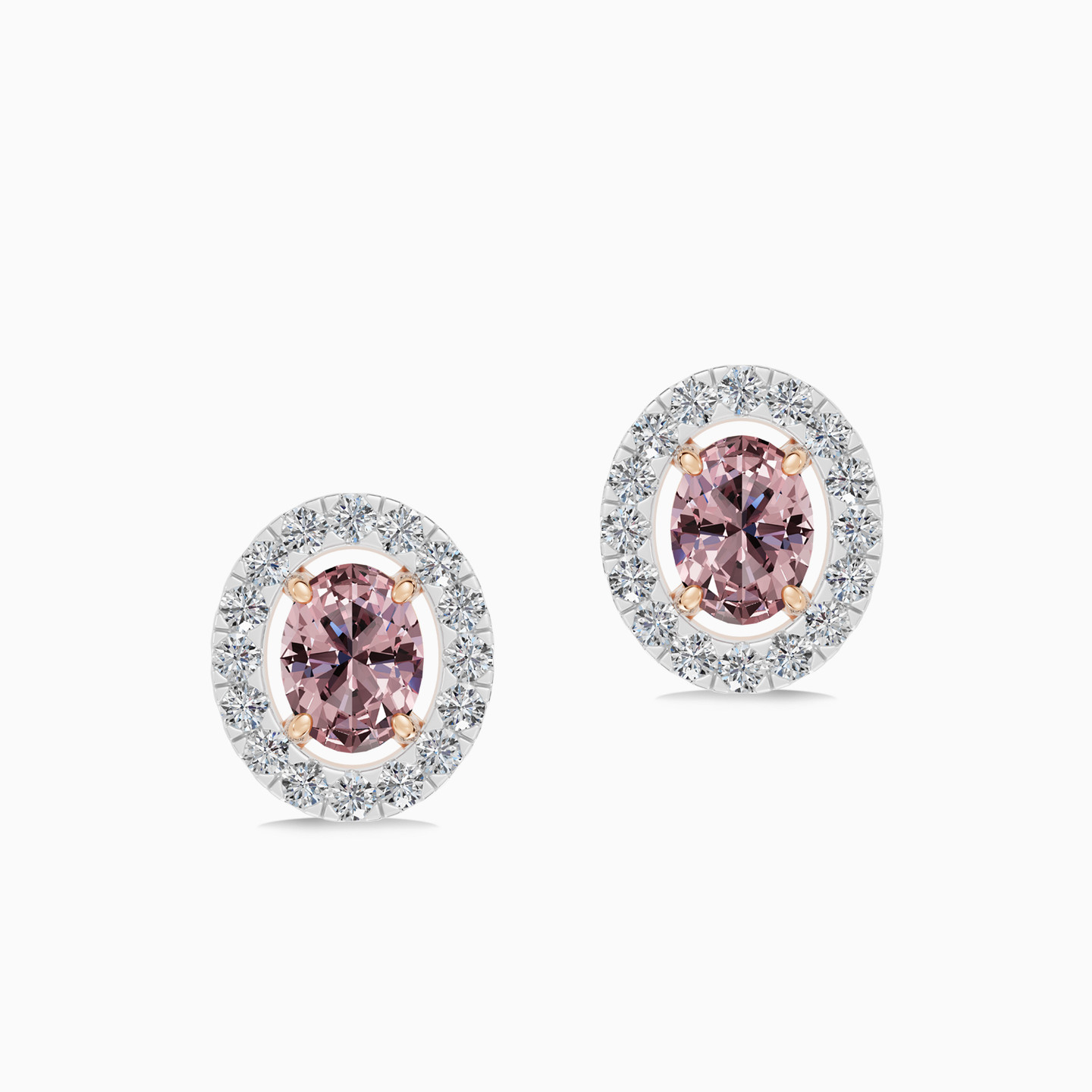 Oval Peach Stone Diamond Stud Earrings in 18K Gold - 3 Oval Peach Stone Diamond Stud Earrings in 18K Gold - 3