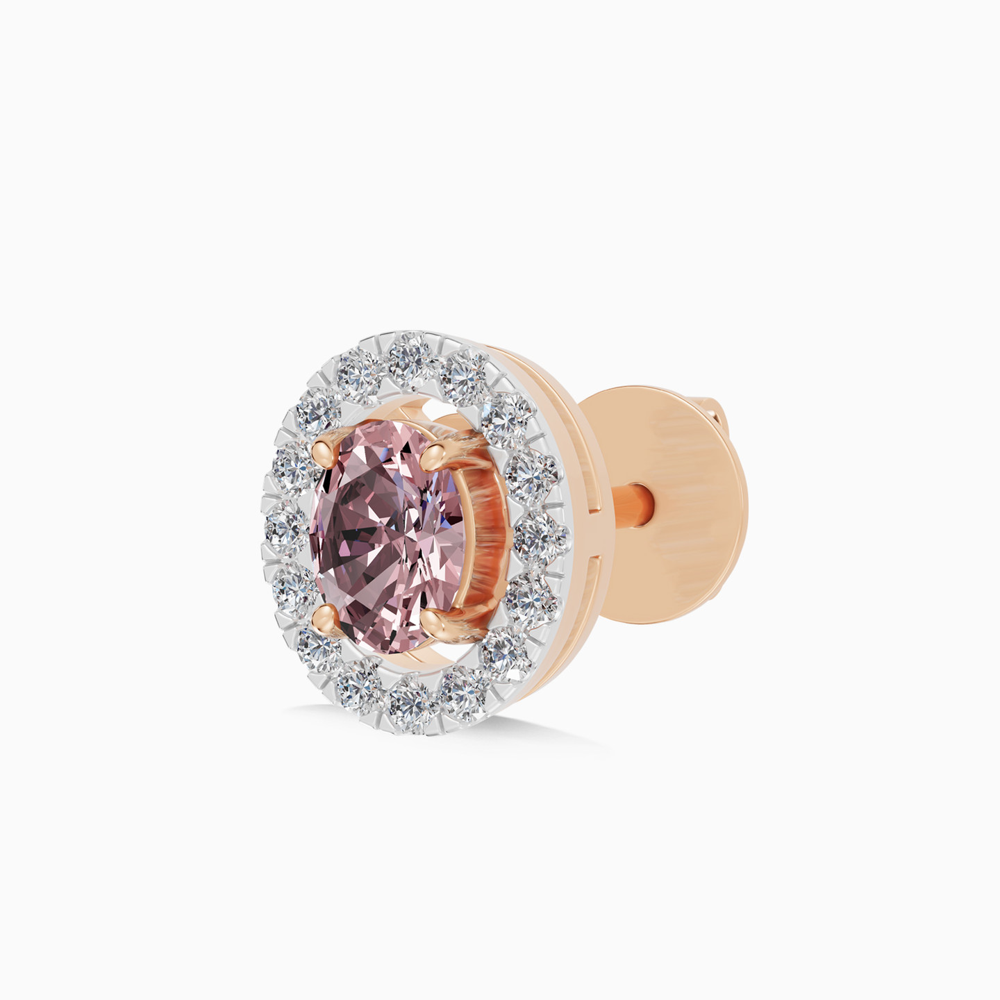 Oval Peach Stone Diamond Stud Earrings in 18K Gold - 4 Oval Peach Stone Diamond Stud Earrings in 18K Gold - 4
