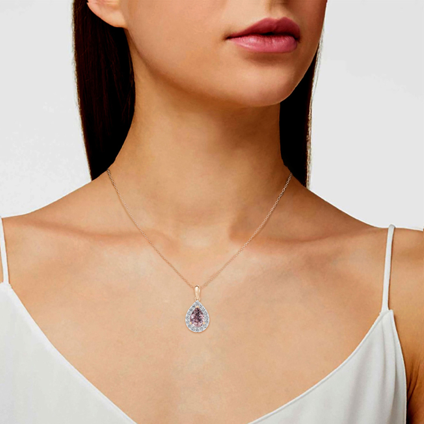 Pear Peach Stone Diamond Necklace in 18K Gold - 2 Pear Peach Stone Diamond Necklace in 18K Gold - 2