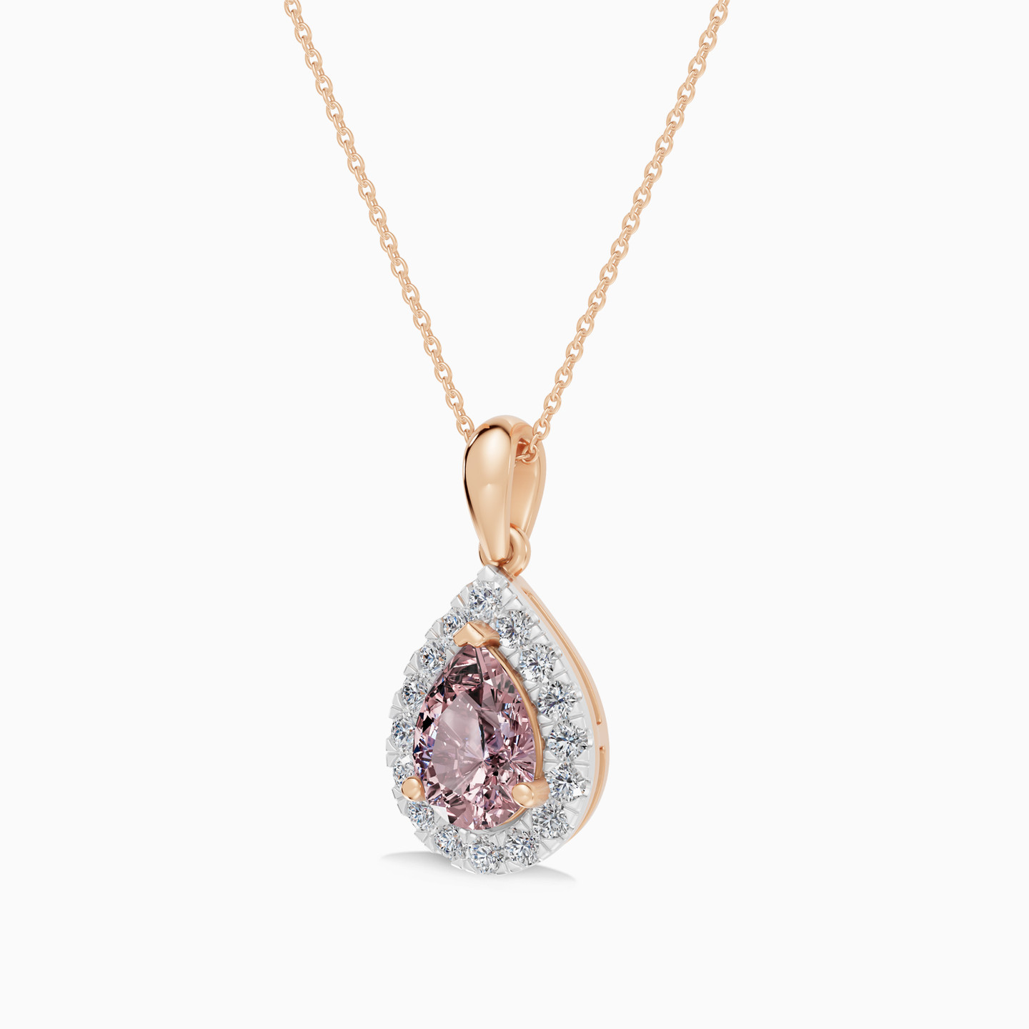Pear Peach Stone Diamond Necklace in 18K Gold - 3 Pear Peach Stone Diamond Necklace in 18K Gold - 3