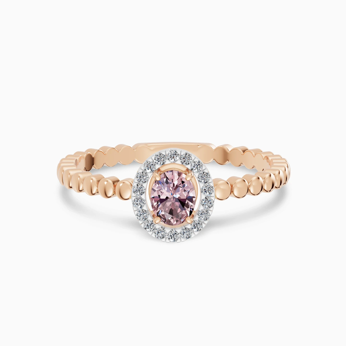 Oval Peach Stone Diamond Beaded Ring in 18K Gold Oval Peach Stone Diamond Beaded Ring in 18K Gold