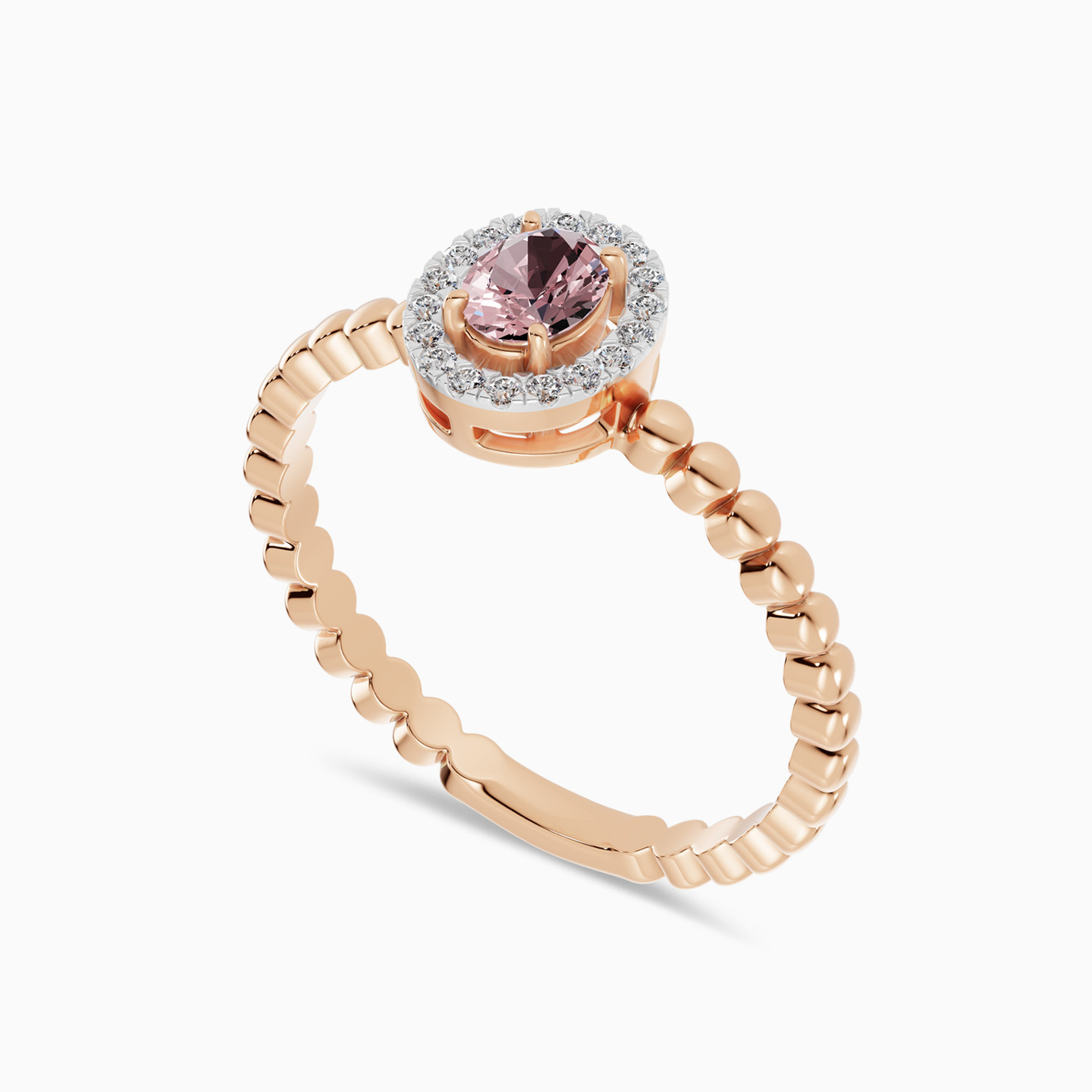 Oval Peach Stone Diamond Beaded Ring in 18K Gold - 3 Oval Peach Stone Diamond Beaded Ring in 18K Gold - 3