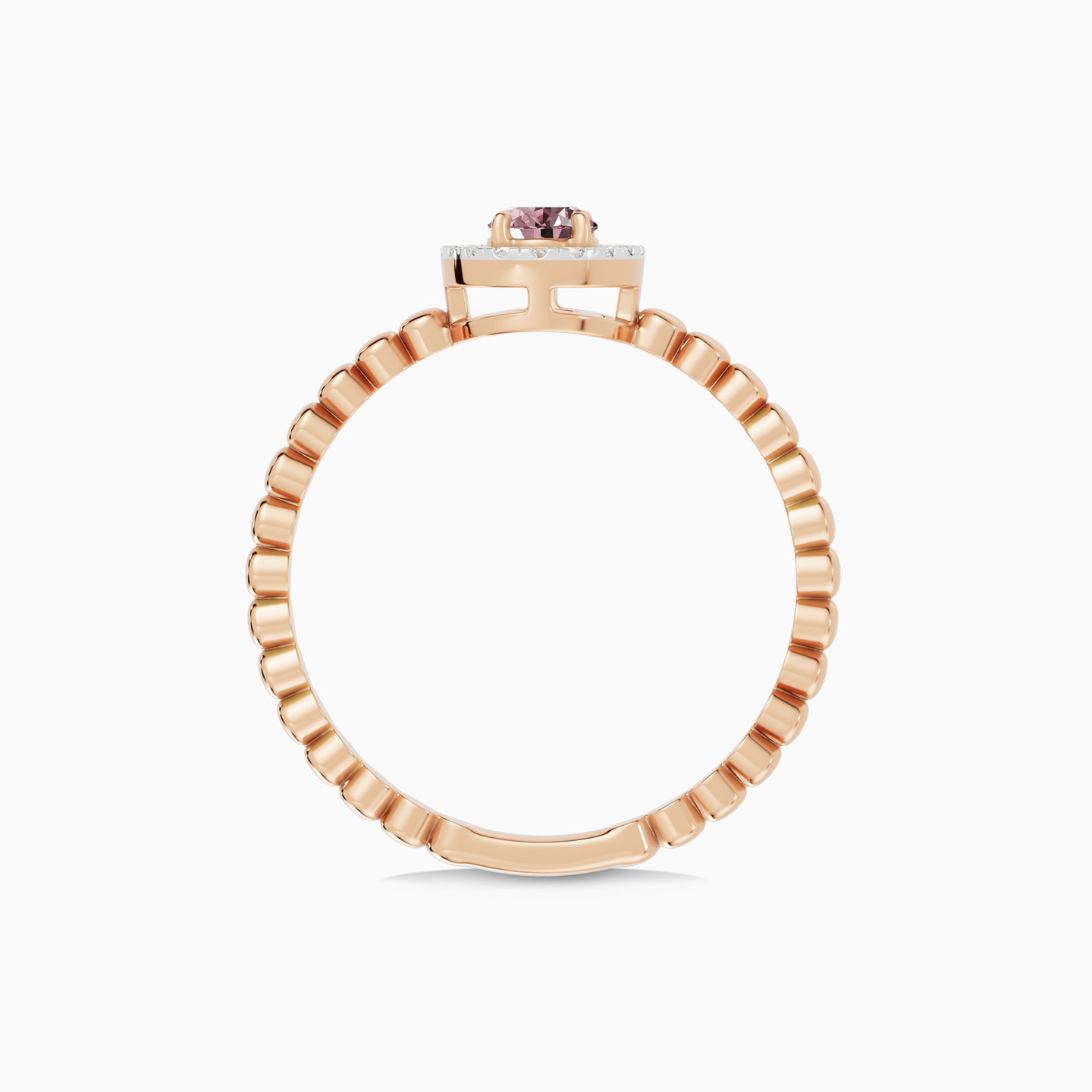 Oval Peach Stone Diamond Beaded Ring in 18K Gold - 4 Oval Peach Stone Diamond Beaded Ring in 18K Gold - 4