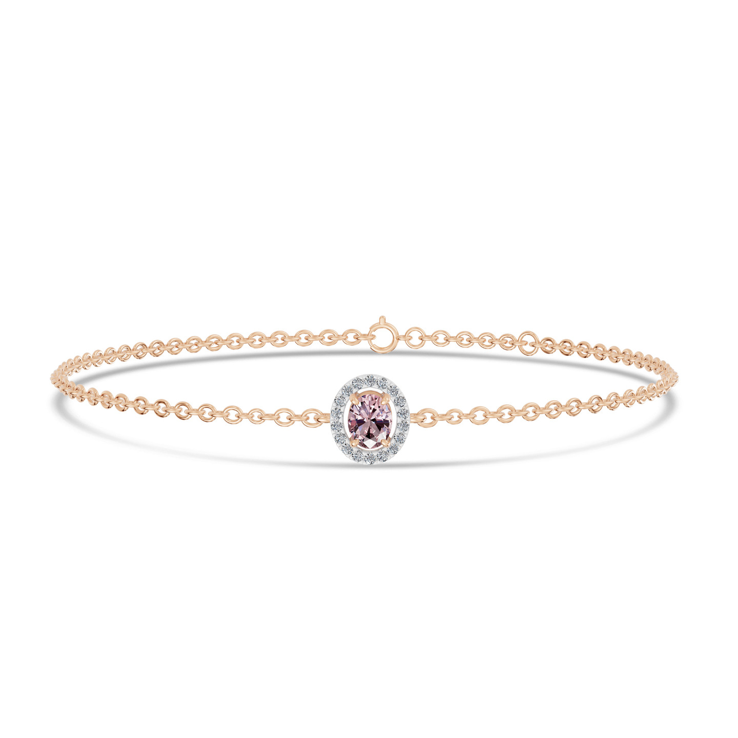 Oval Peach Stone Diamond Chain Bracelet in 18K Gold Oval Peach Stone Diamond Chain Bracelet in 18K Gold