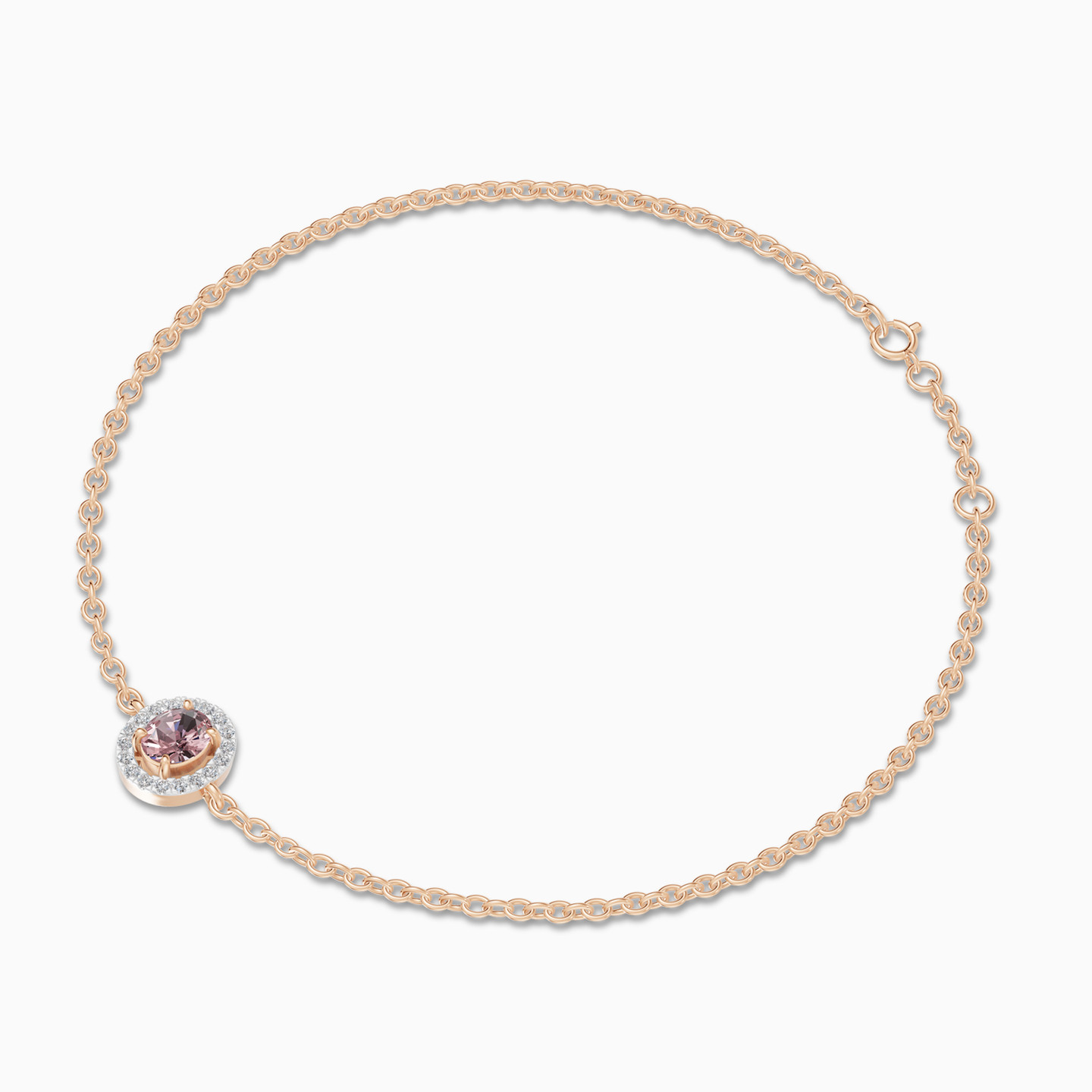 Oval Peach Stone Diamond Chain Bracelet in 18K Gold - 3 Oval Peach Stone Diamond Chain Bracelet in 18K Gold - 3