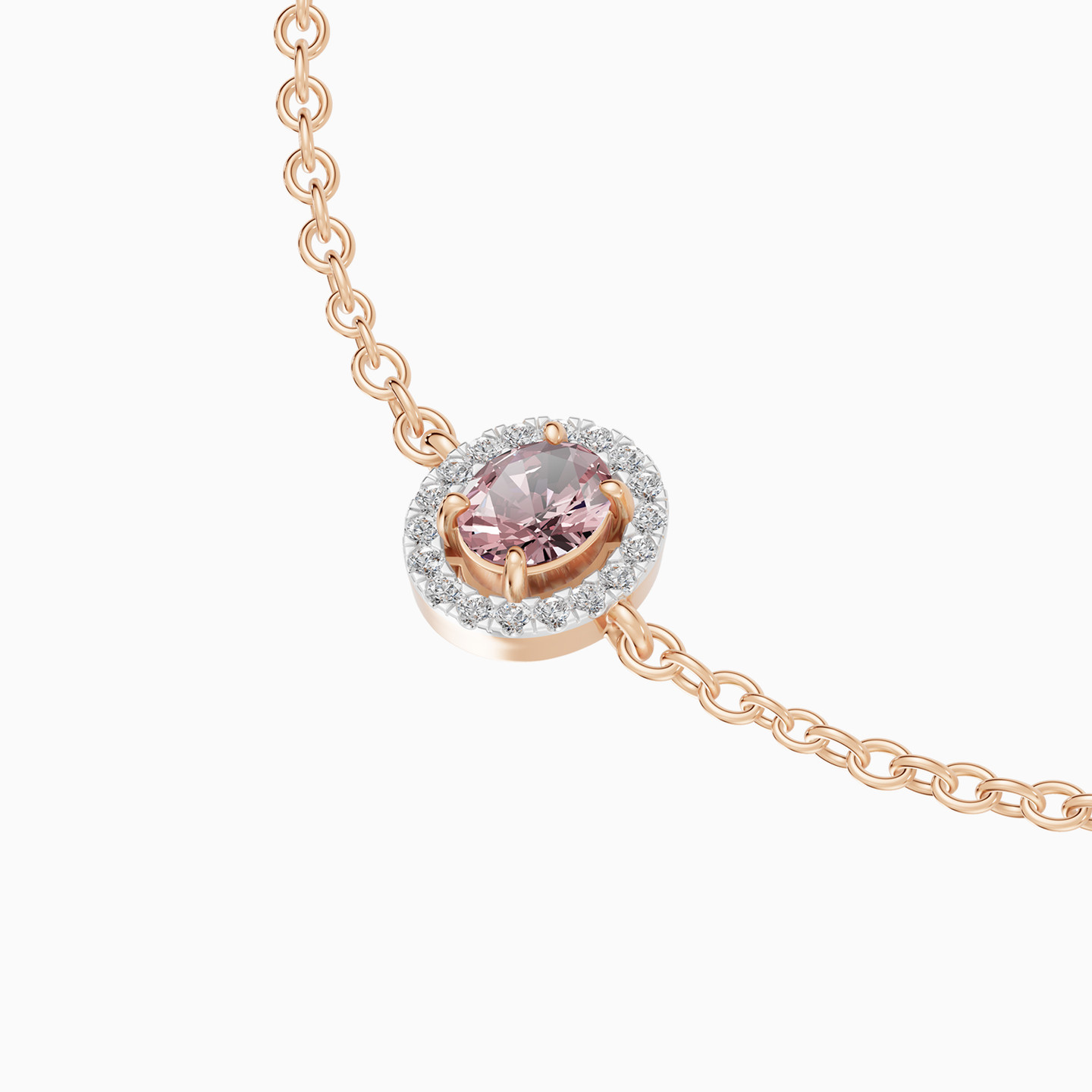 Oval Peach Stone Diamond Chain Bracelet in 18K Gold - 4 Oval Peach Stone Diamond Chain Bracelet in 18K Gold - 4