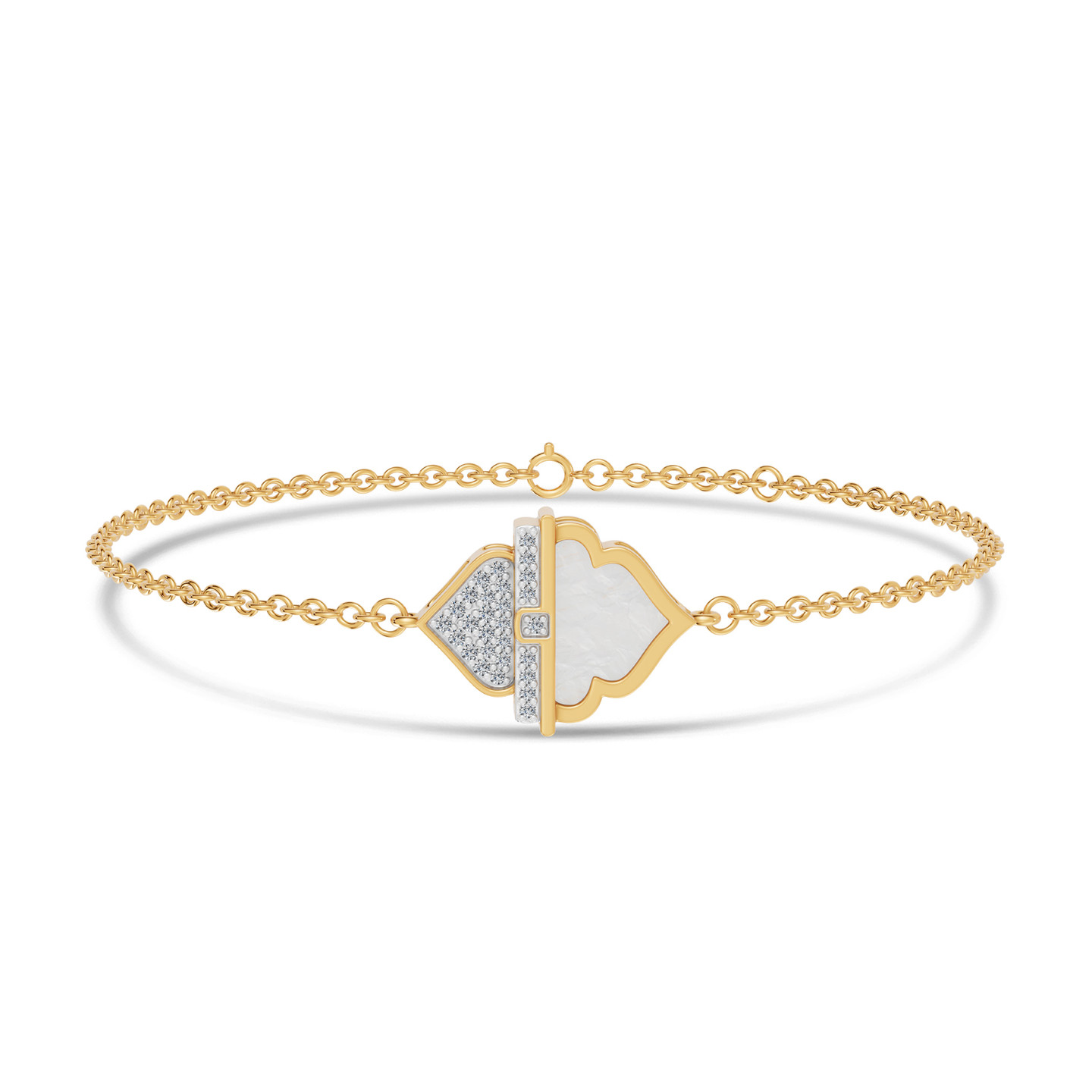 Ramadan Triangle & Arch Pearl Diamond Chain Bracelet 18K Gold Ramadan Triangle & Arch Pearl Diamond Chain Bracelet 18K Gold